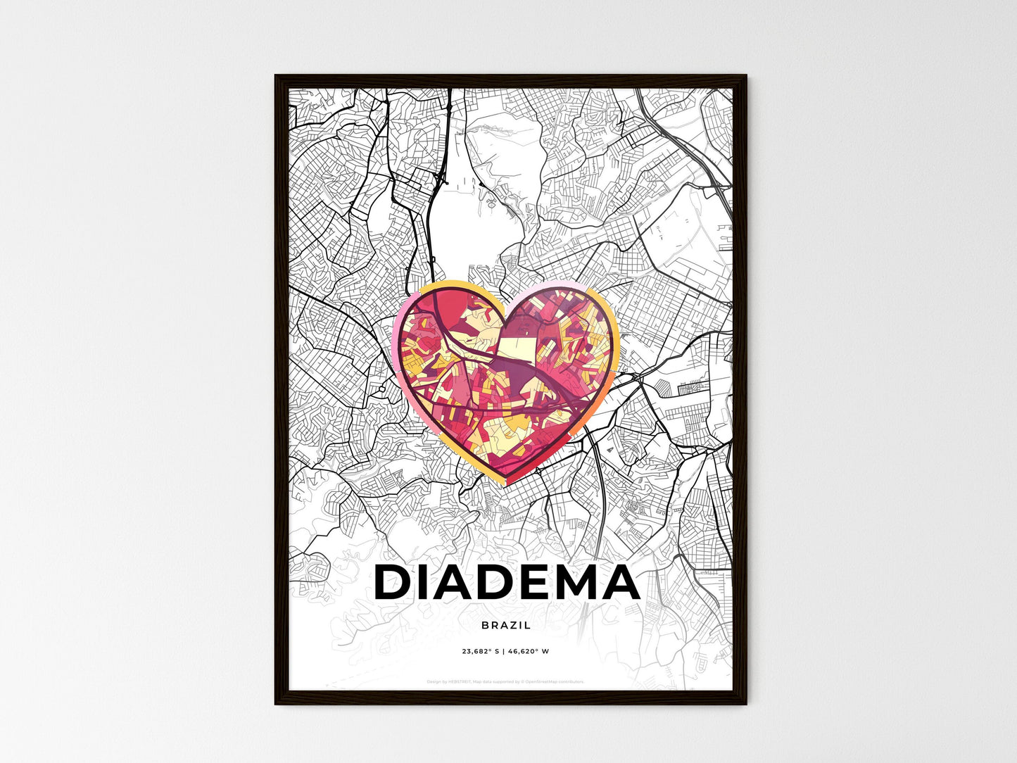 Diadema Brazil wedding art map with heart icon