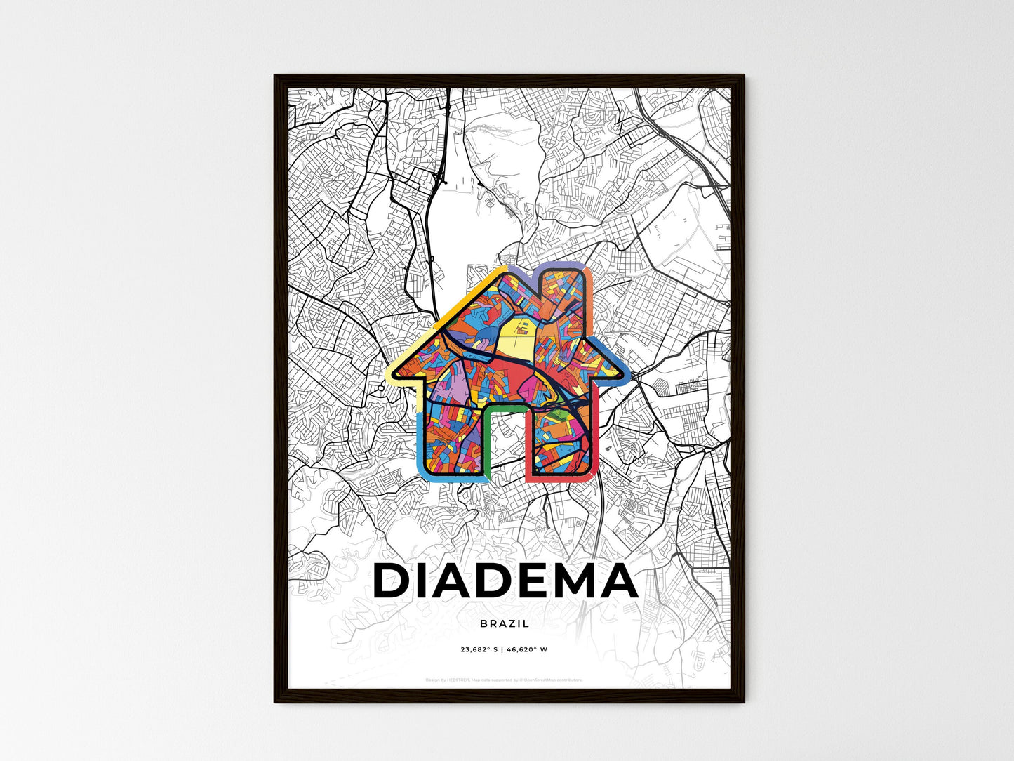 Diadema Brazil wedding art map with home icon
