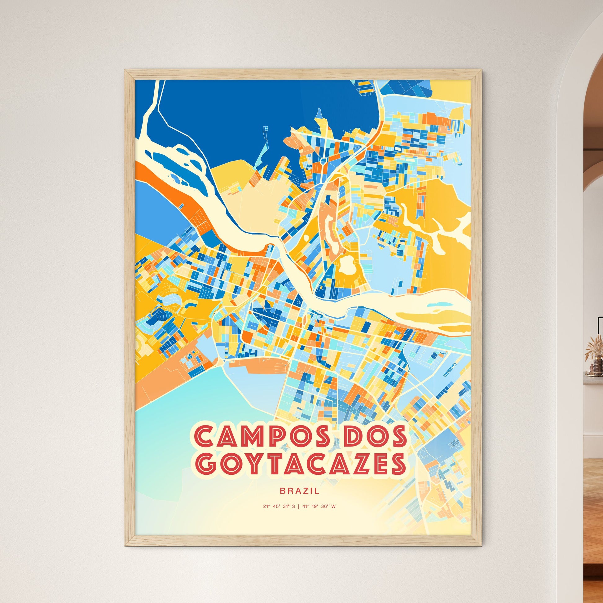 Colorful CAMPOS DOS GOYTACAZES BRAZIL Fine Art Map Blue Orange