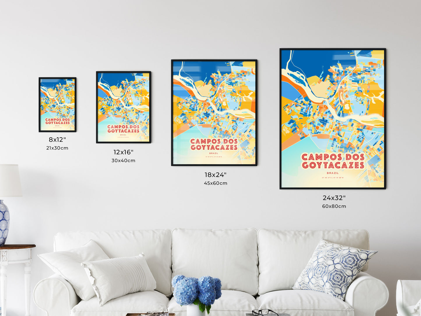 Colorful CAMPOS DOS GOYTACAZES BRAZIL Fine Art Map Blue Orange