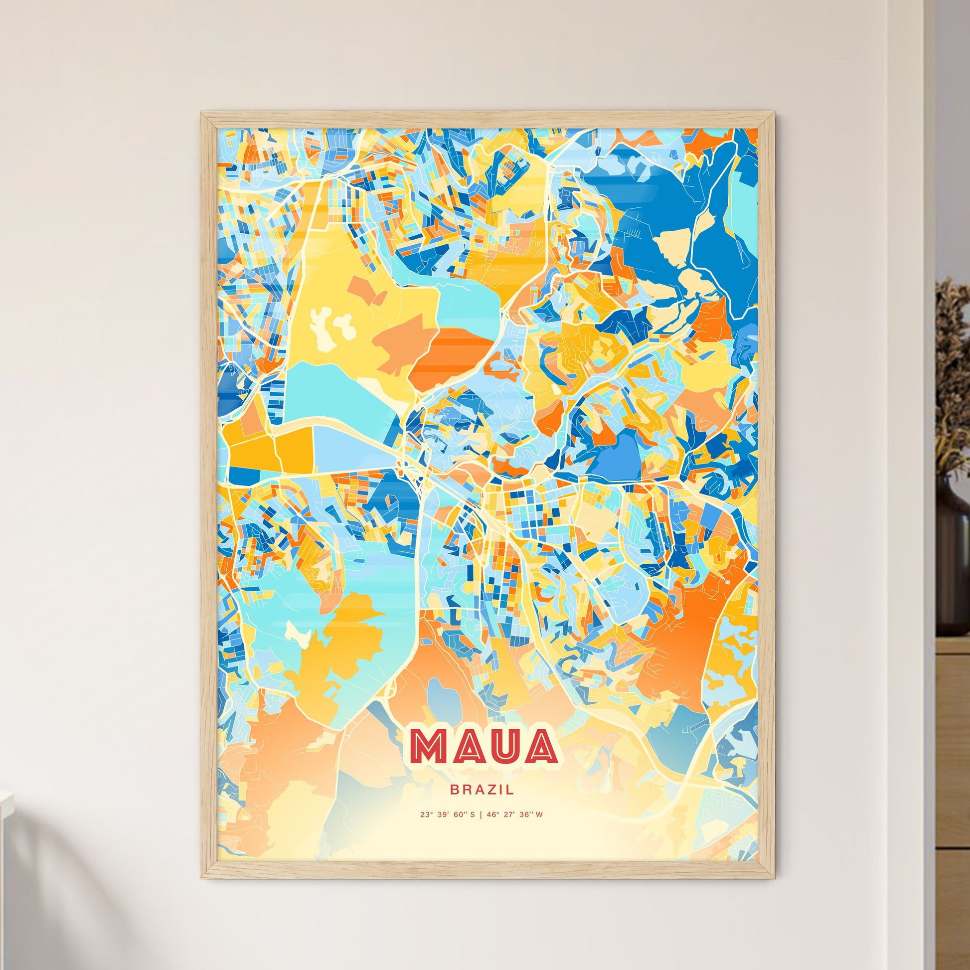 Colorful MAUA BRAZIL Fine Art Map Blue Orange