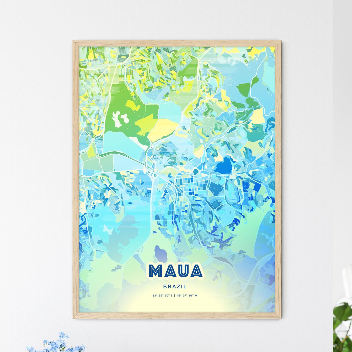 Colorful MAUA BRAZIL Fine Art Map Cool Blue