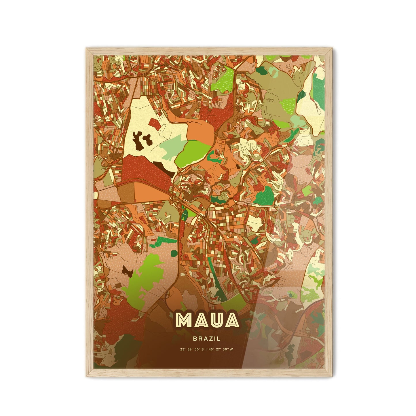 Colorful MAUA BRAZIL Fine Art Map Farmhouse