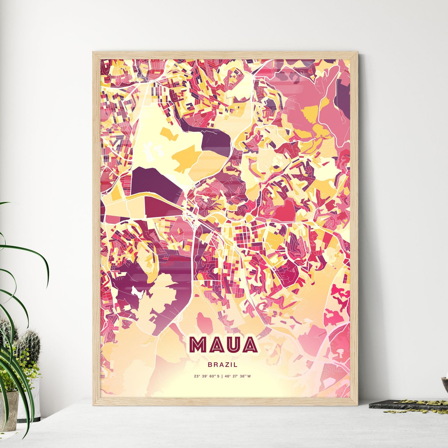 Colorful MAUA BRAZIL Fine Art Map Hot Red