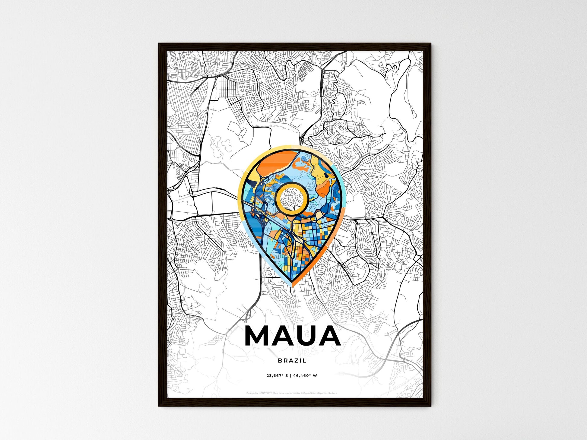 Maua Brazil wedding art map with pointer icon