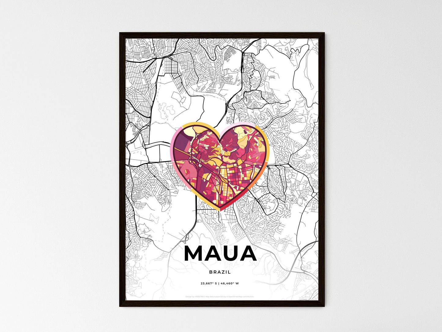 Maua Brazil wedding art map with heart icon