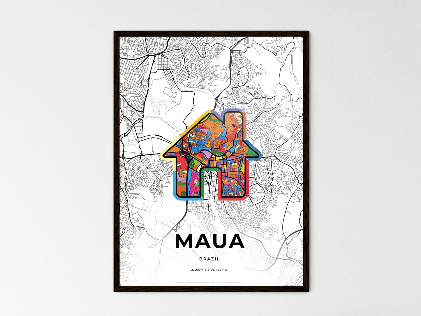 Maua Brazil wedding art map with home icon