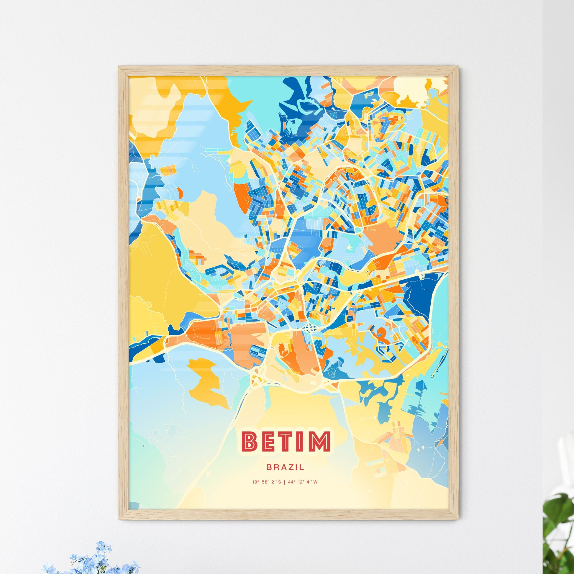 Colorful BETIM BRAZIL Fine Art Map Blue Orange