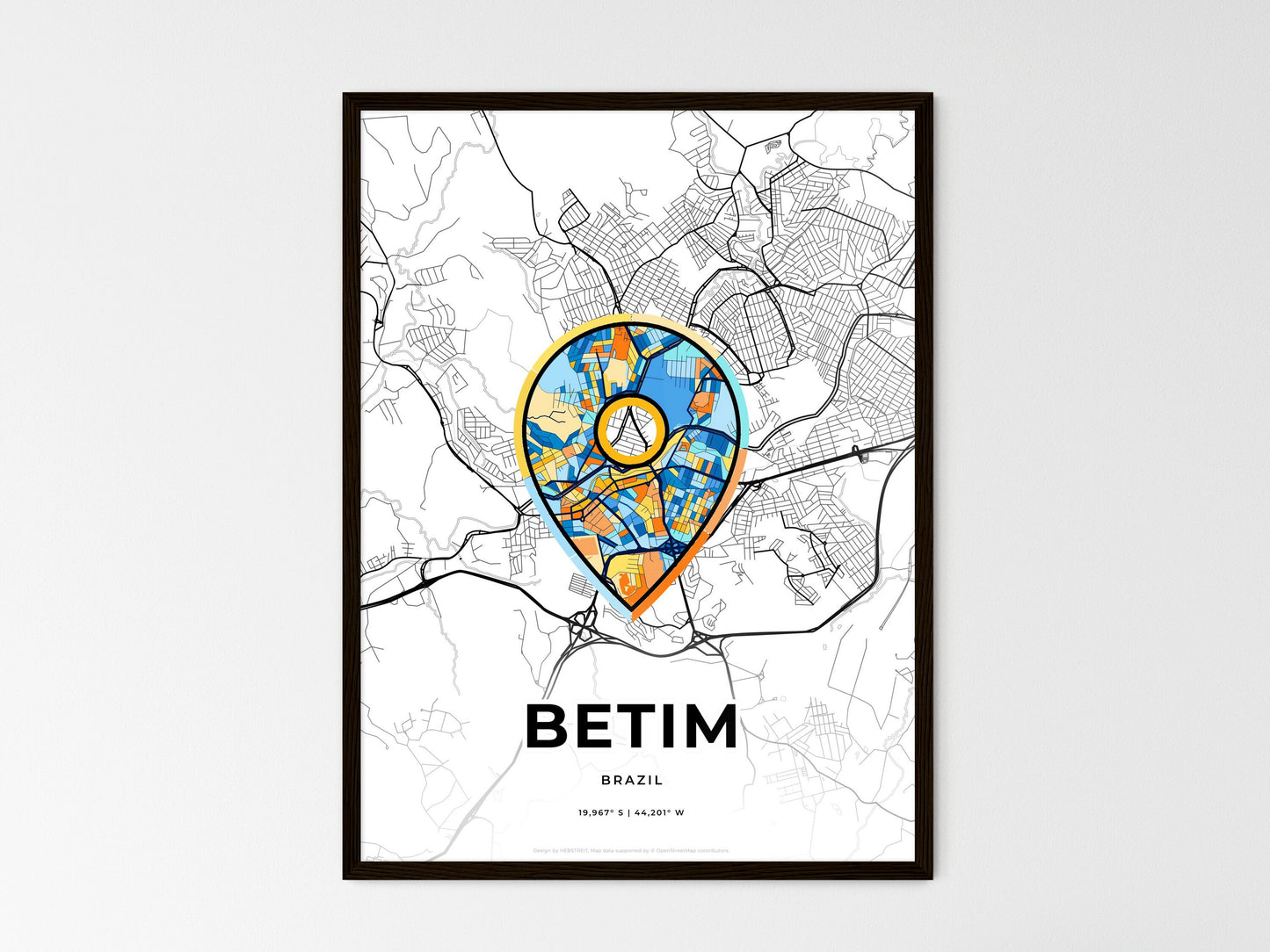 Betim Brazil wedding art map with pointer icon