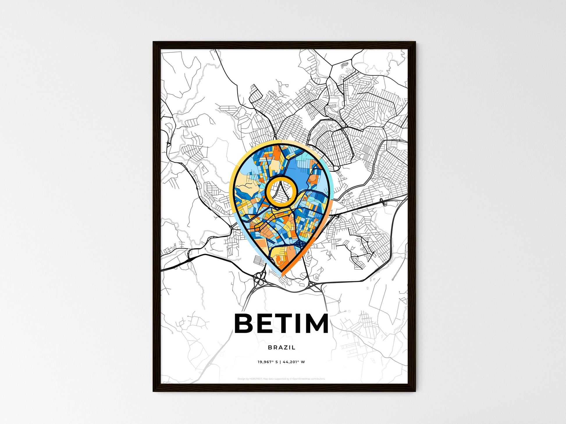 Betim Brazil wedding art map with pointer icon