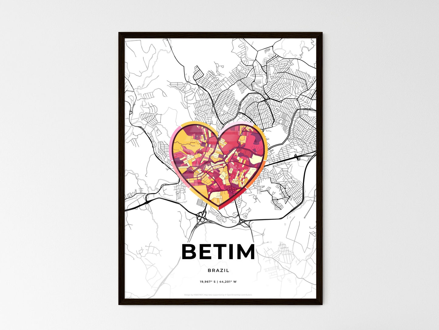 Betim Brazil wedding art map with heart icon