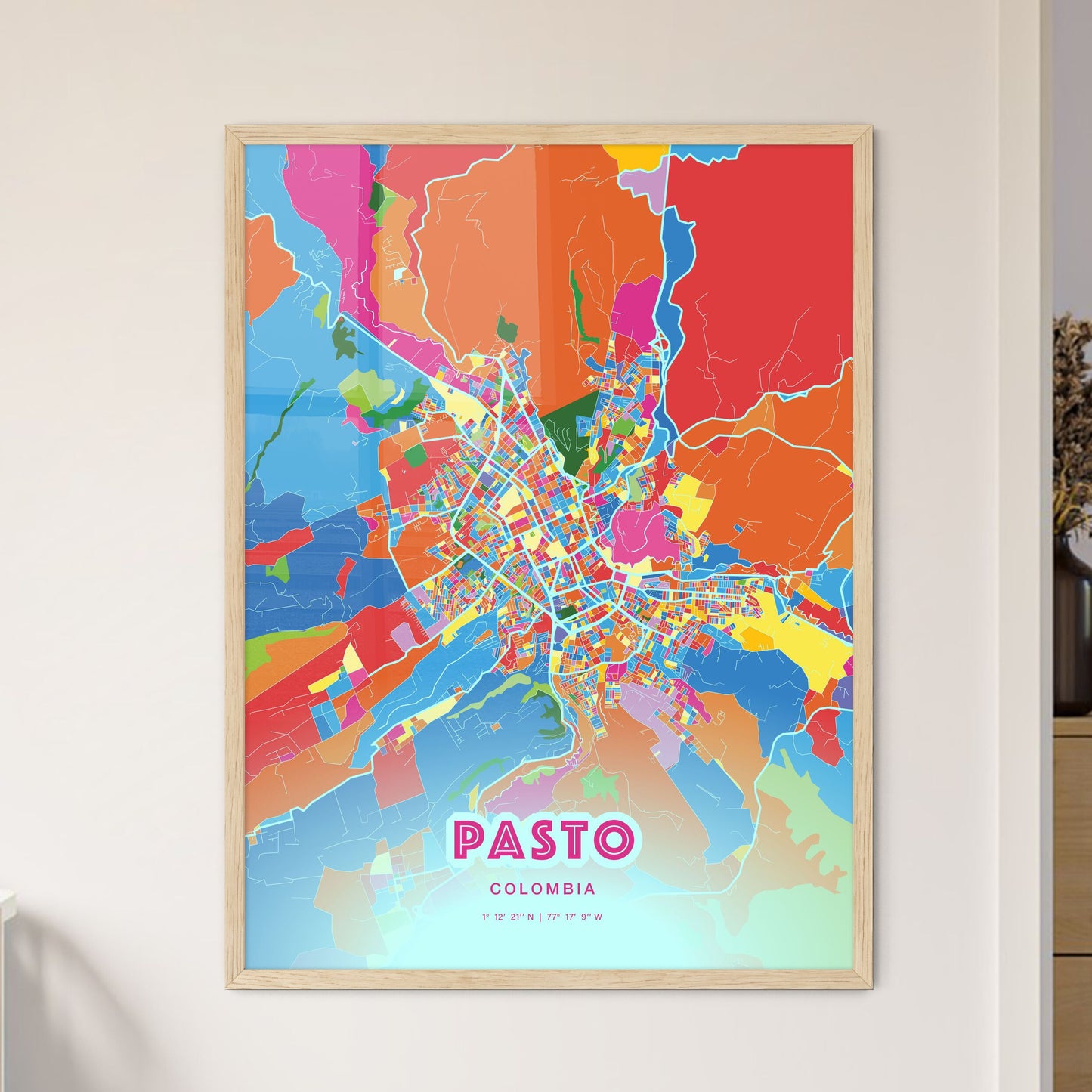 Colorful PASTO COLOMBIA Fine Art Map Crazy Colors