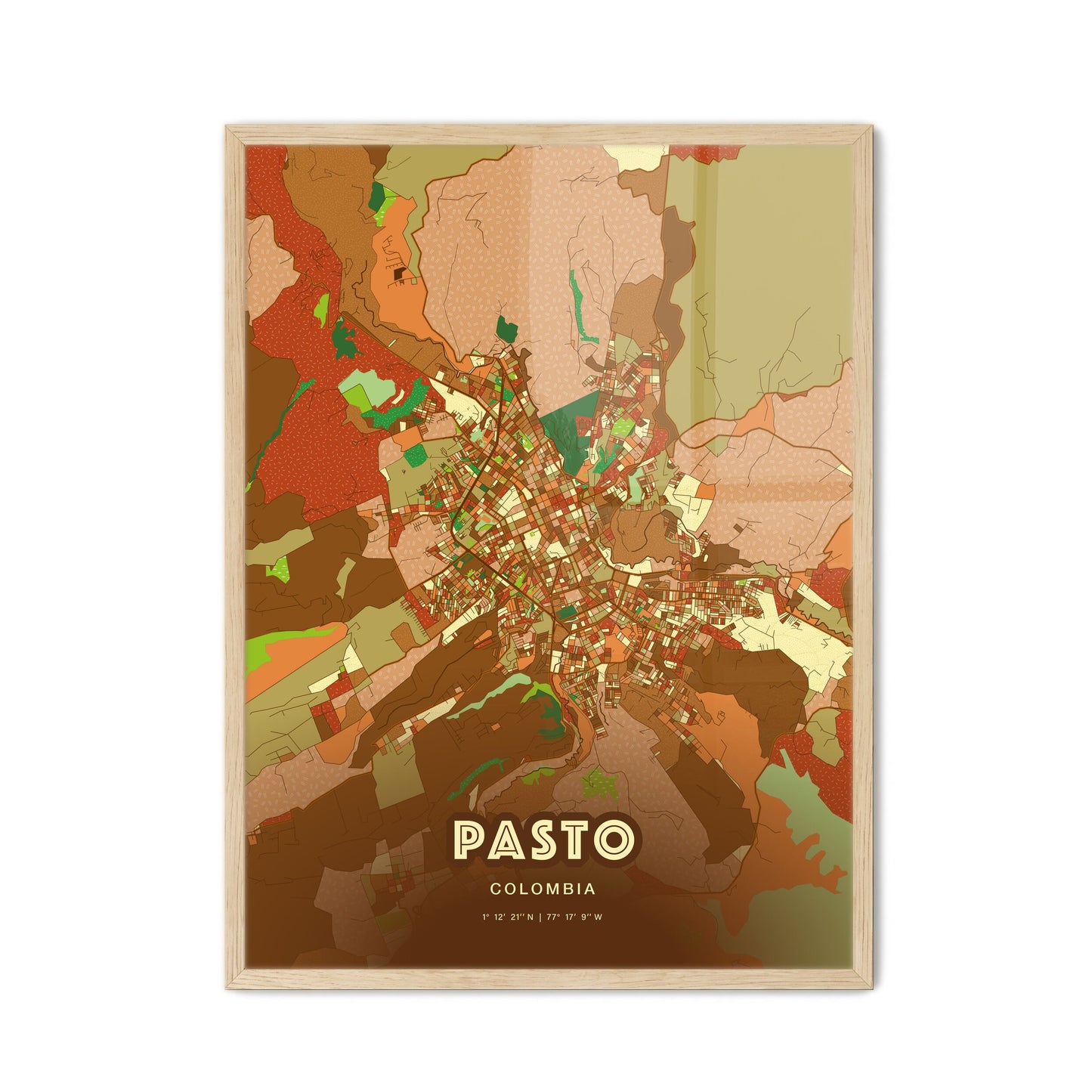 Colorful PASTO COLOMBIA Fine Art Map Farmhouse