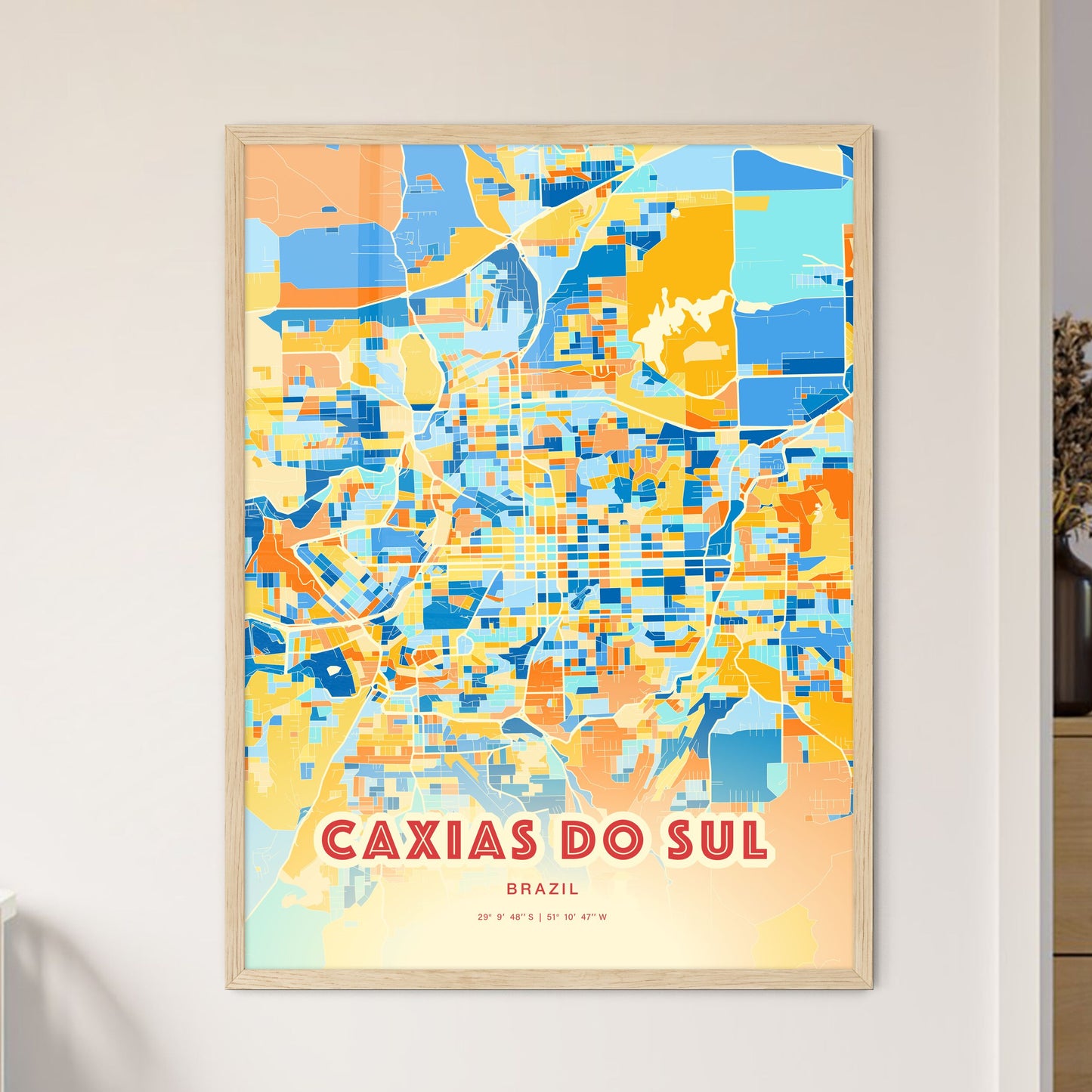 Colorful CAXIAS DO SUL BRAZIL Fine Art Map Blue Orange