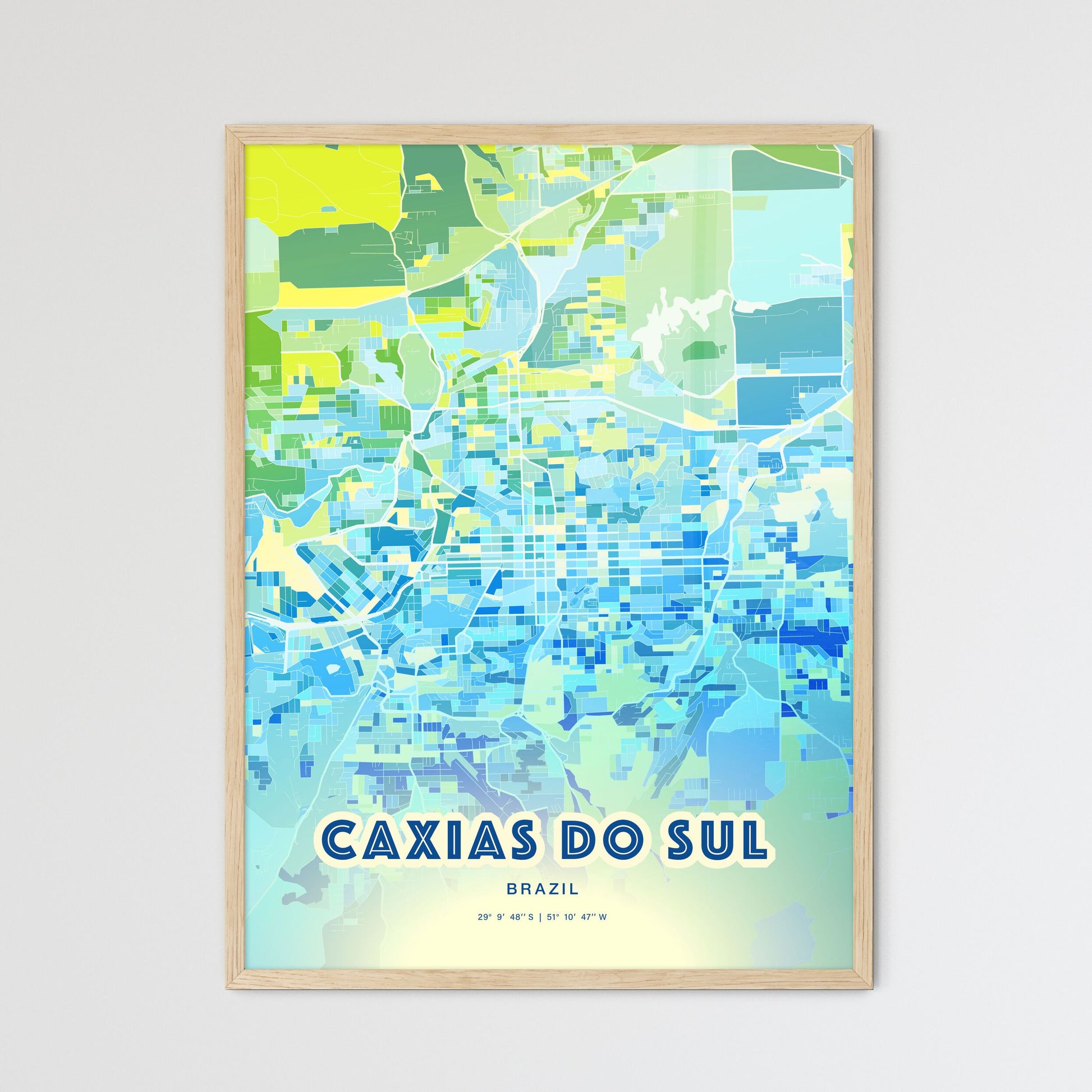 Colorful CAXIAS DO SUL BRAZIL Fine Art Map Cool Blue