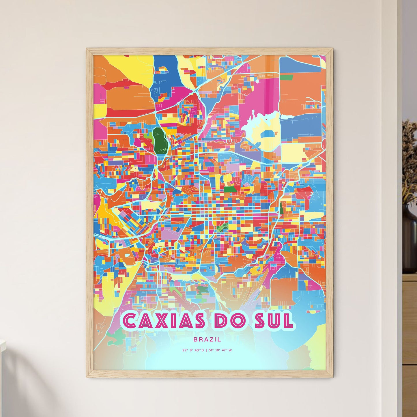 Colorful CAXIAS DO SUL BRAZIL Fine Art Map Crazy Colors