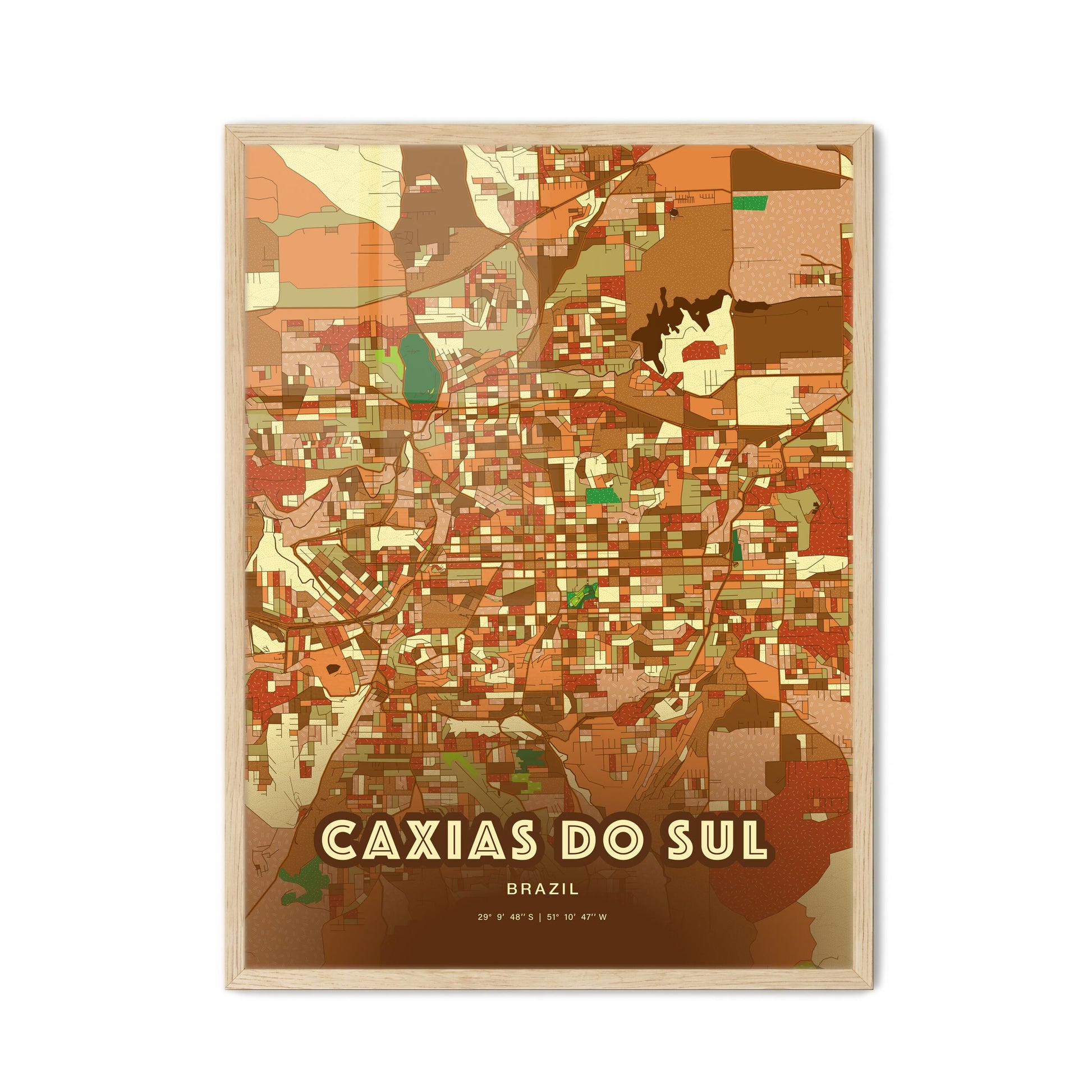 Colorful CAXIAS DO SUL BRAZIL Fine Art Map Farmhouse