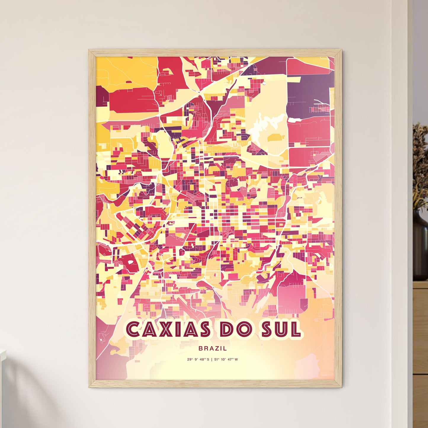 Colorful CAXIAS DO SUL BRAZIL Fine Art Map Hot Red