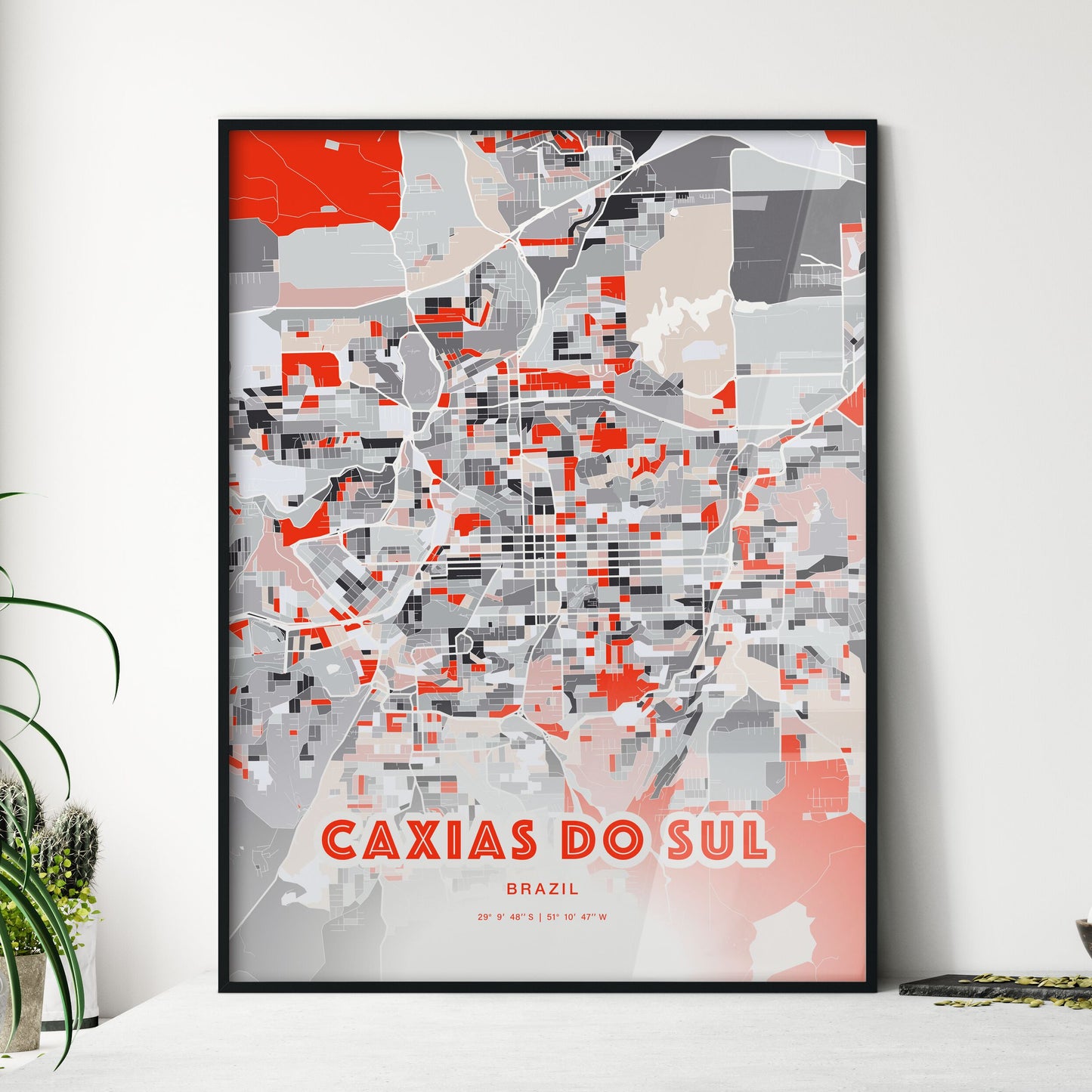 Colorful CAXIAS DO SUL BRAZIL Fine Art Map Modern