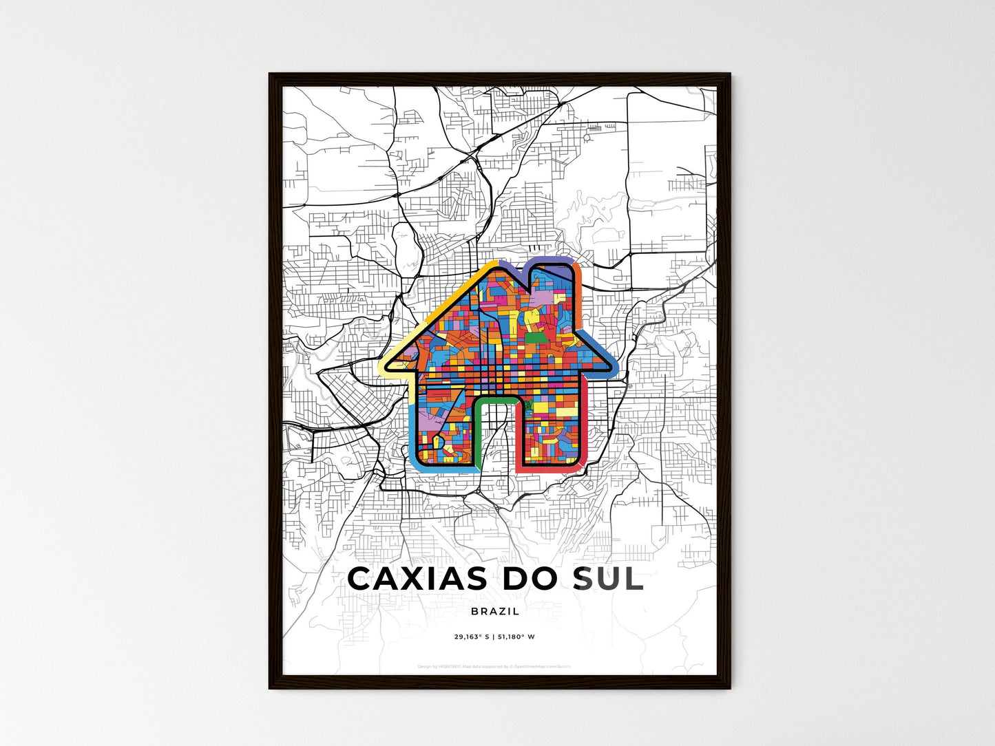 CAXIAS DO SUL BRAZIL minimal art map with a colorful icon. Where it all began, Couple map gift. Style 3