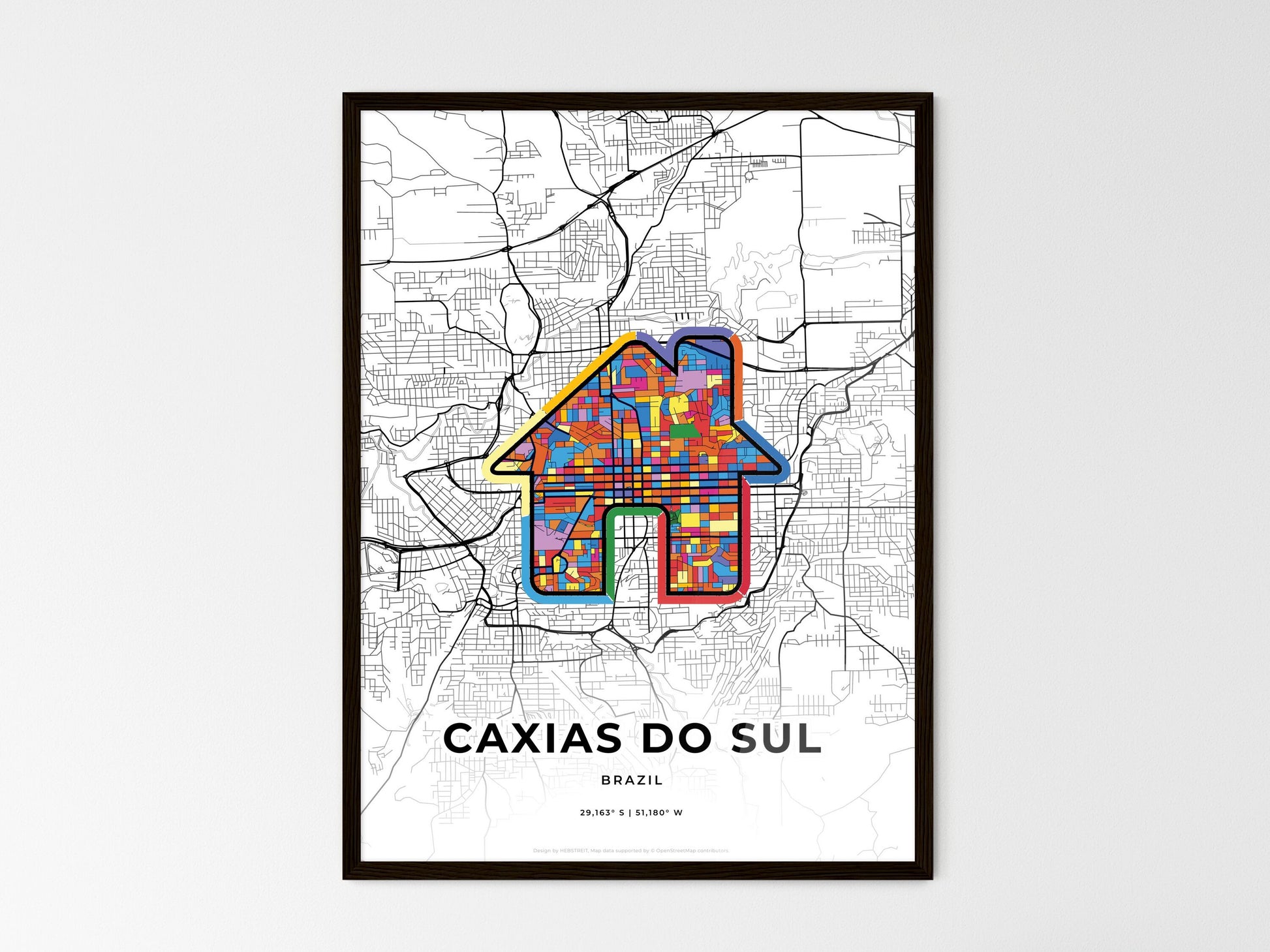 CAXIAS DO SUL BRAZIL minimal art map with a colorful icon. Where it all began, Couple map gift. Style 3
