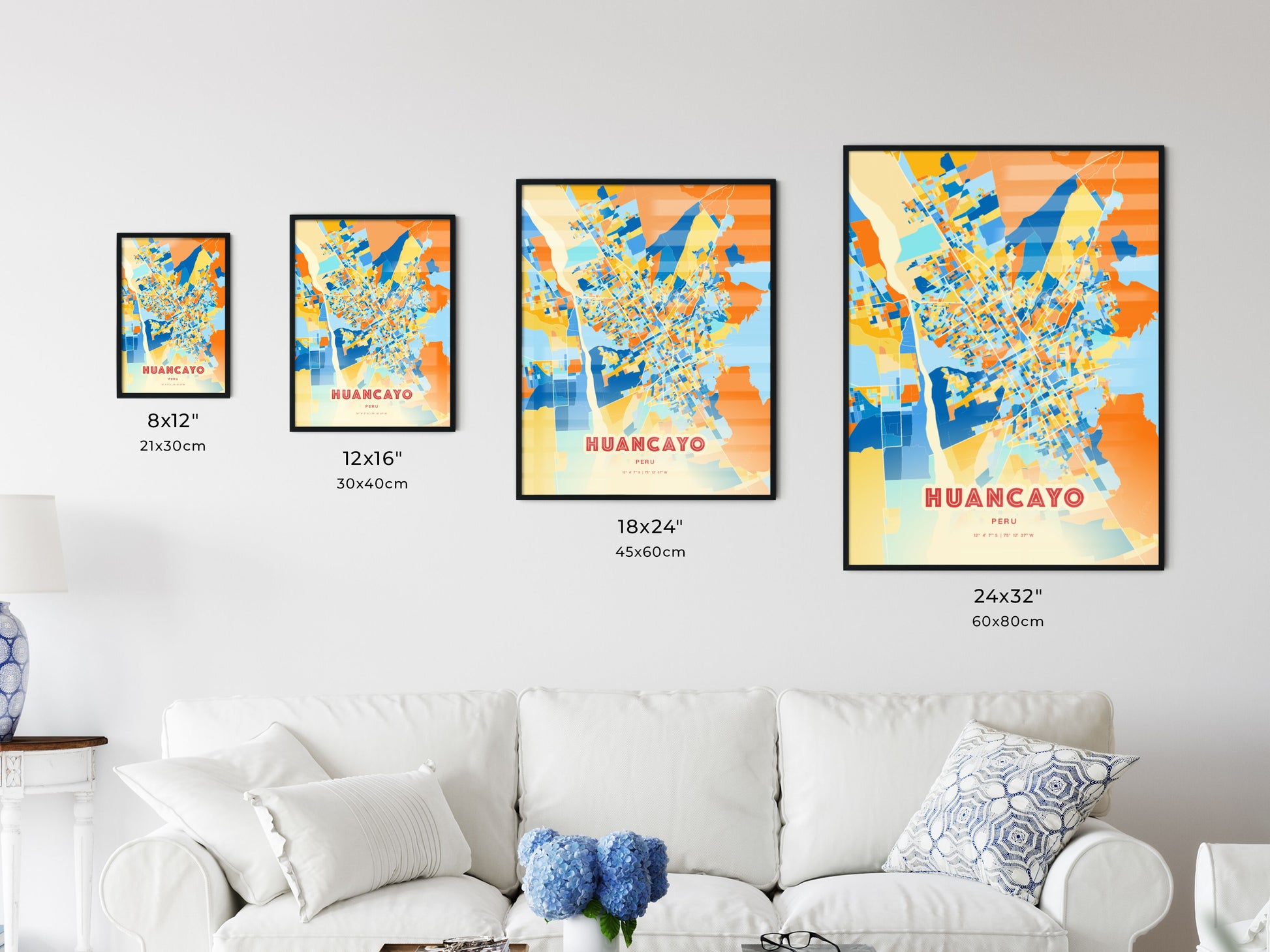 Colorful HUANCAYO PERU Fine Art Map Blue Orange