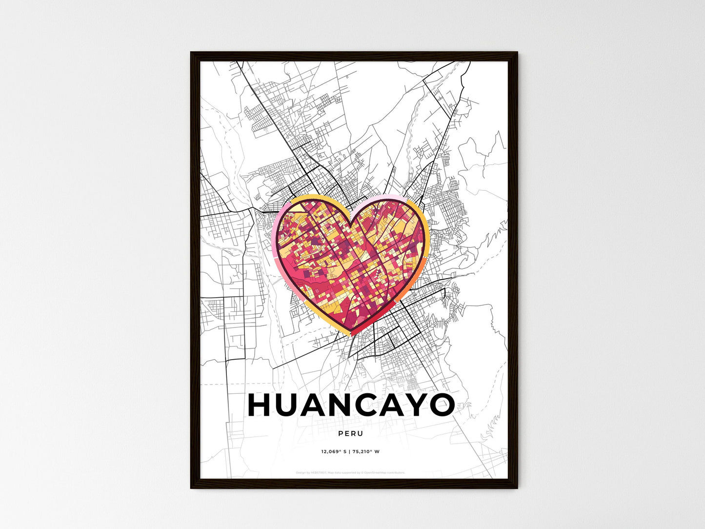 Huancayo Peru wedding art map with heart icon