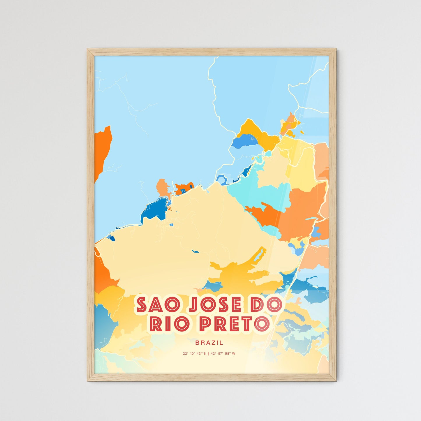 Colorful SAO JOSE DO RIO PRETO BRAZIL Fine Art Map Blue Orange