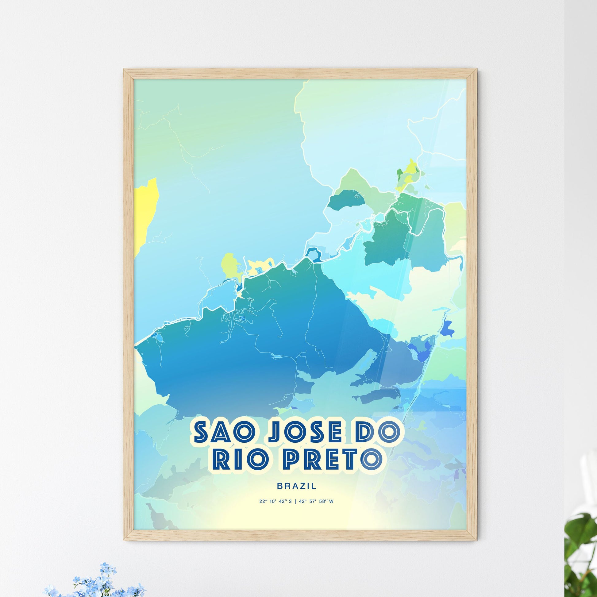 Colorful SAO JOSE DO RIO PRETO BRAZIL Fine Art Map Cool Blue