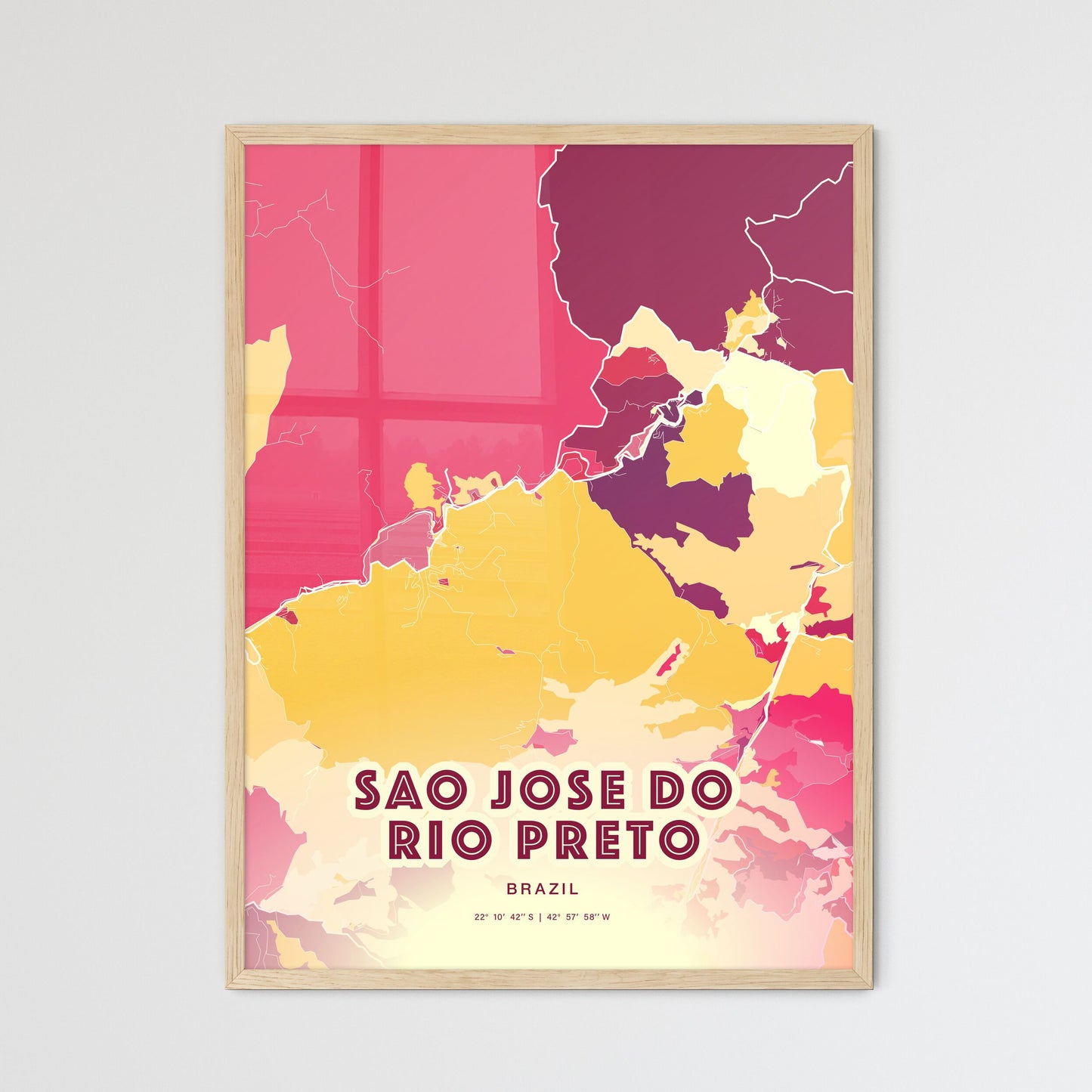 Colorful SAO JOSE DO RIO PRETO BRAZIL Fine Art Map Hot Red