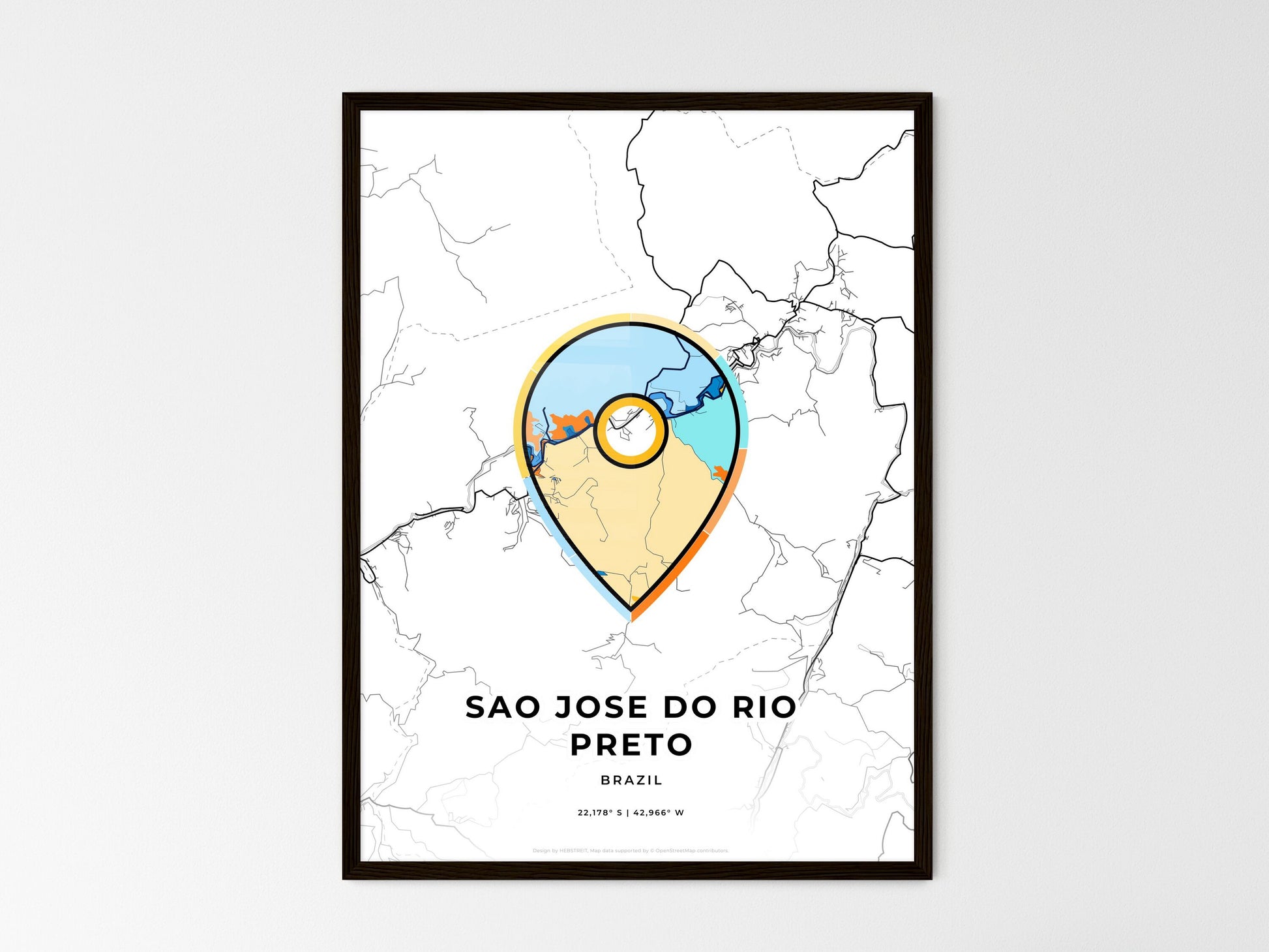 Sao Jose Do Rio Preto Brazil wedding art map with pointer icon