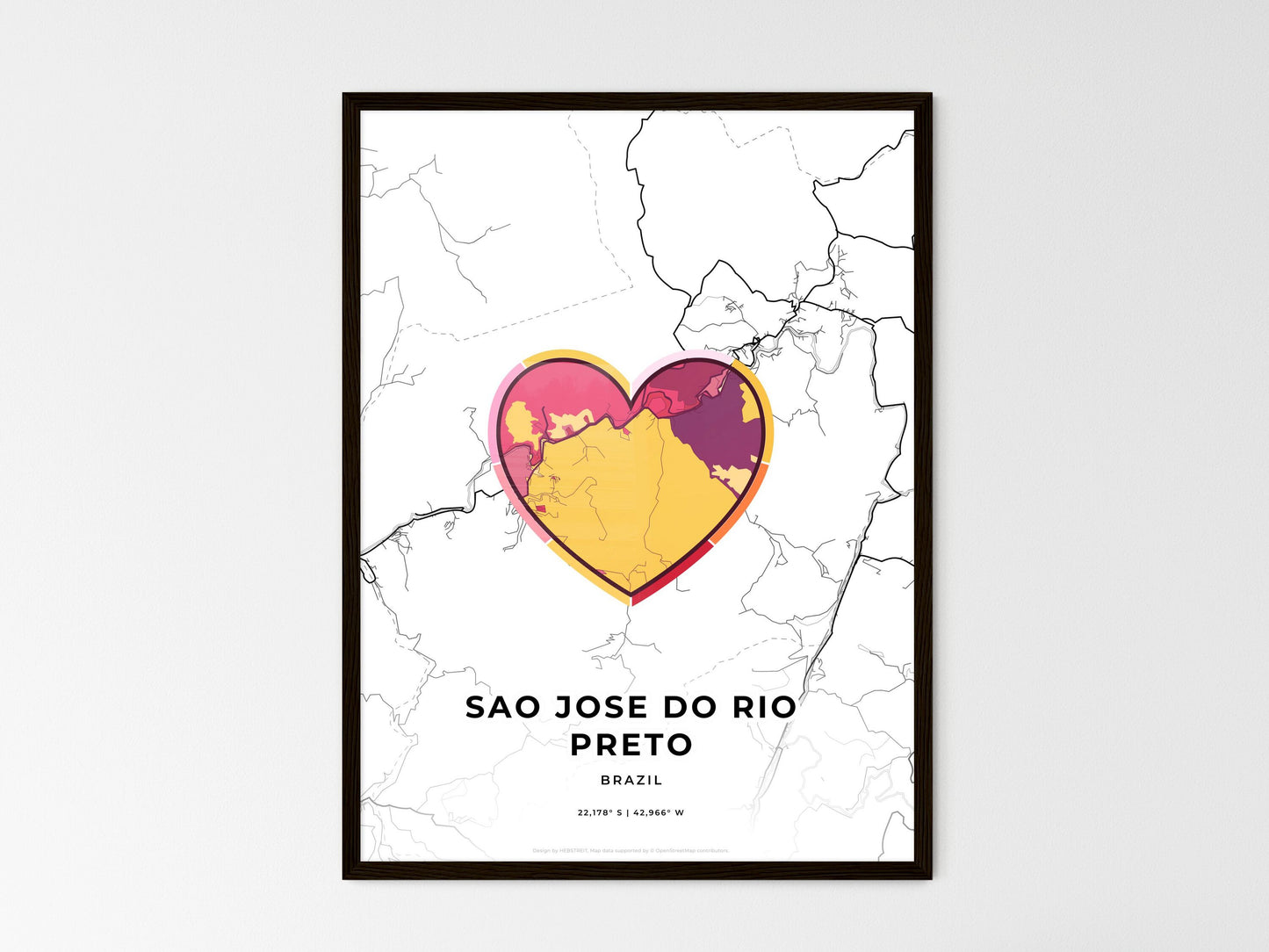 Sao Jose Do Rio Preto Brazil wedding art map with heart icon