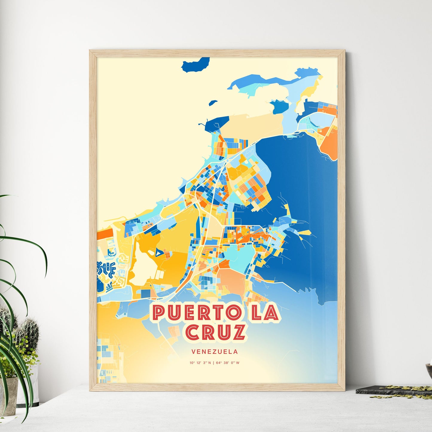 Colorful PUERTO LA CRUZ VENEZUELA Fine Art Map Blue Orange