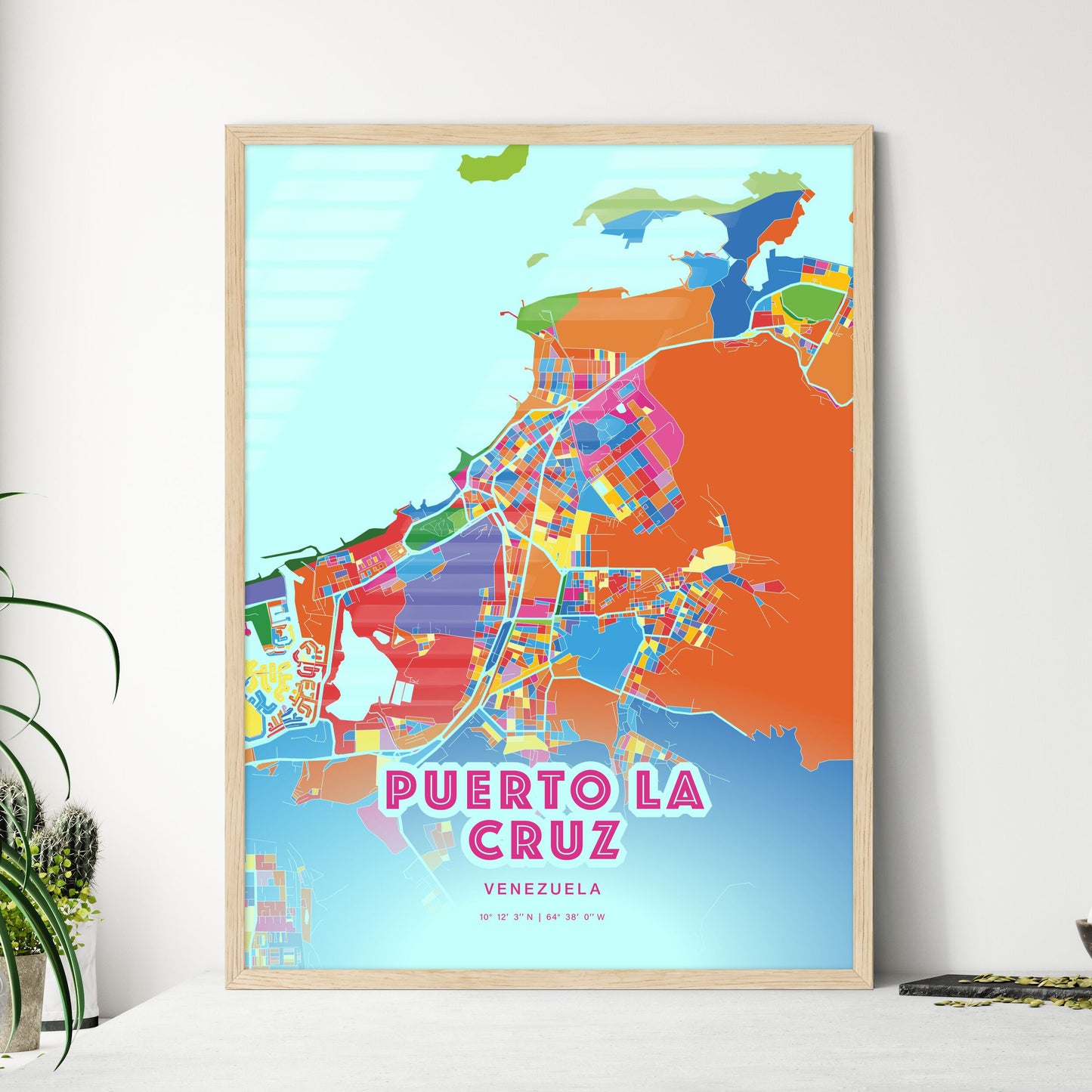Colorful PUERTO LA CRUZ VENEZUELA Fine Art Map Crazy Colors