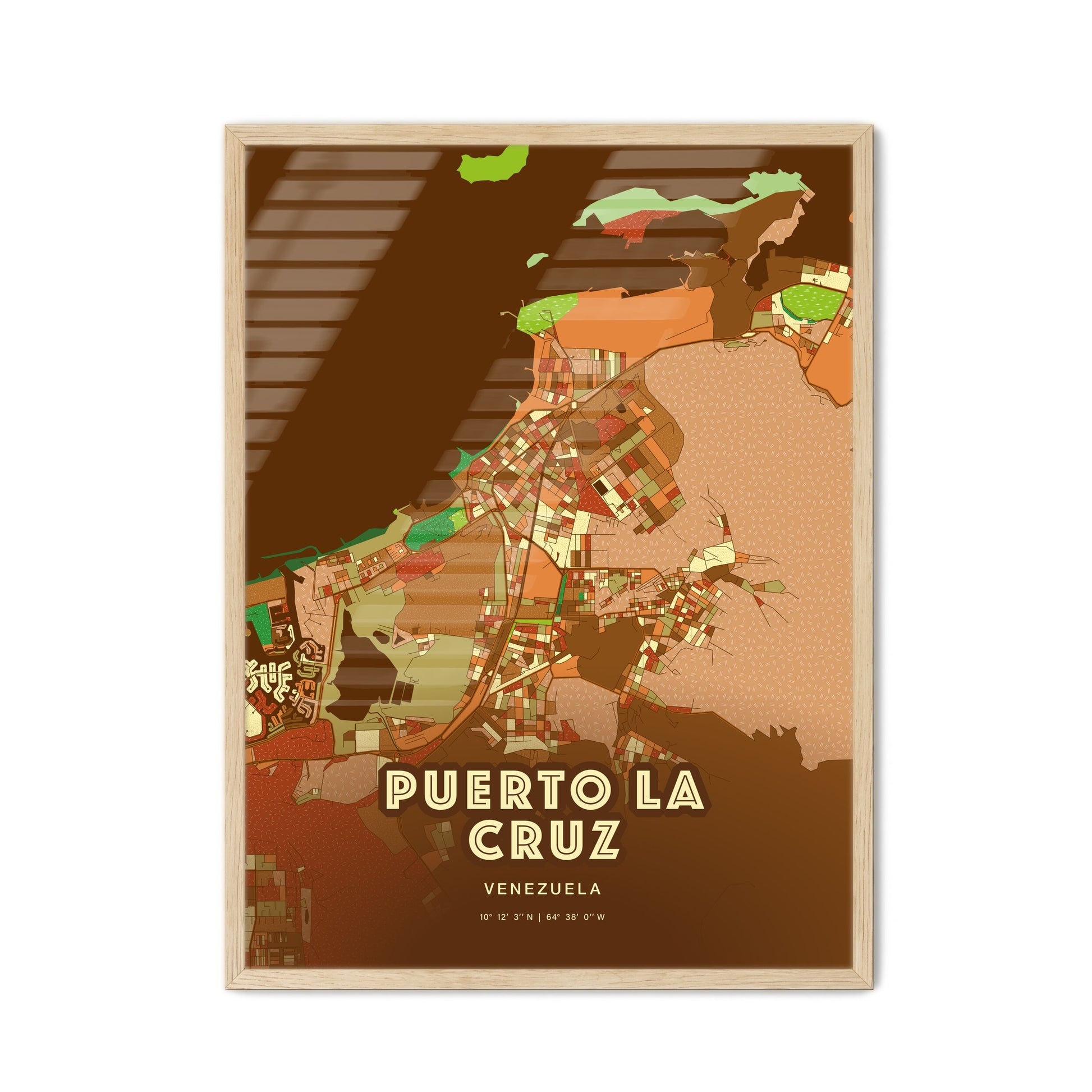 Colorful PUERTO LA CRUZ VENEZUELA Fine Art Map Farmhouse