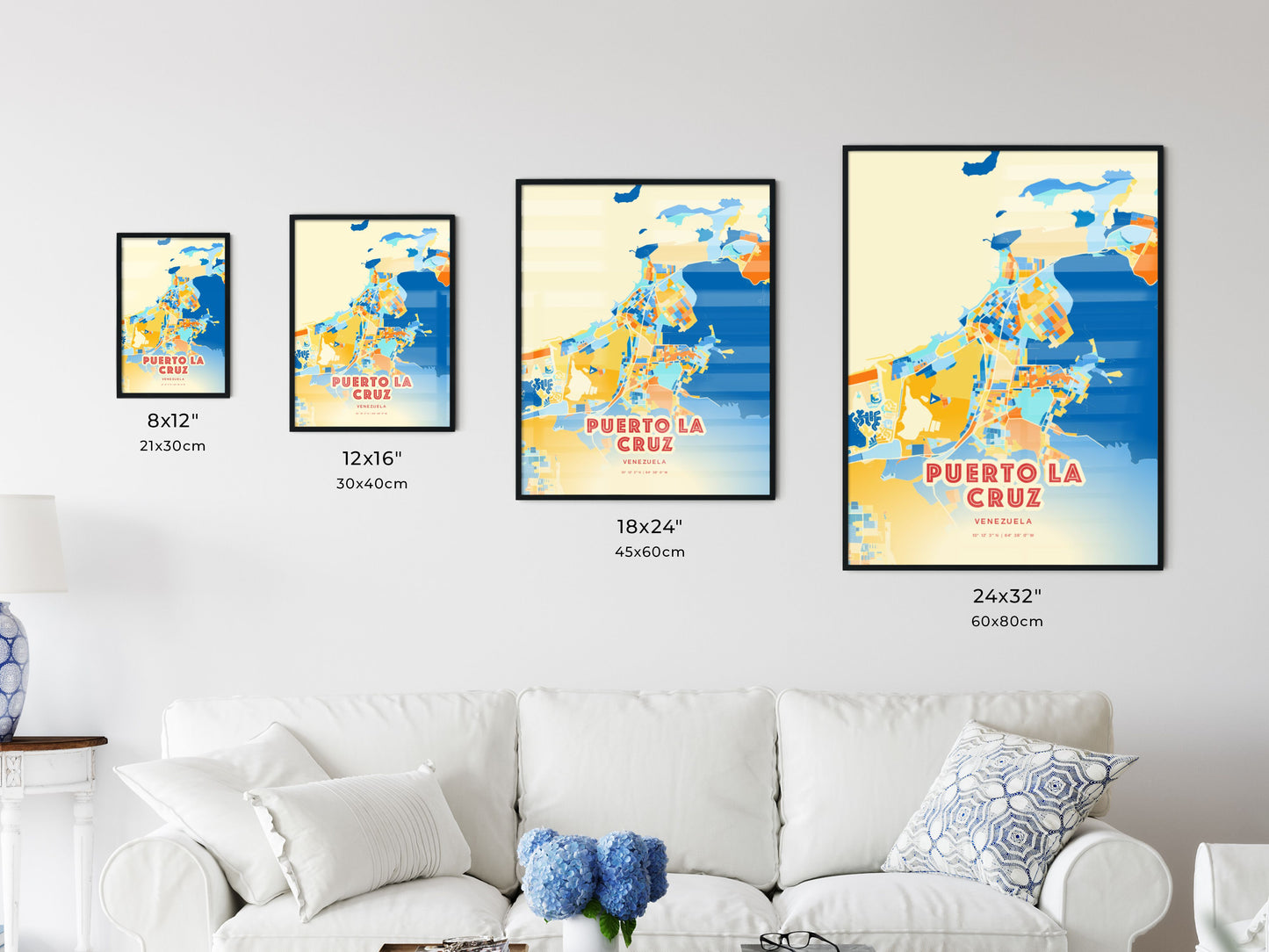 Colorful PUERTO LA CRUZ VENEZUELA Fine Art Map Blue Orange