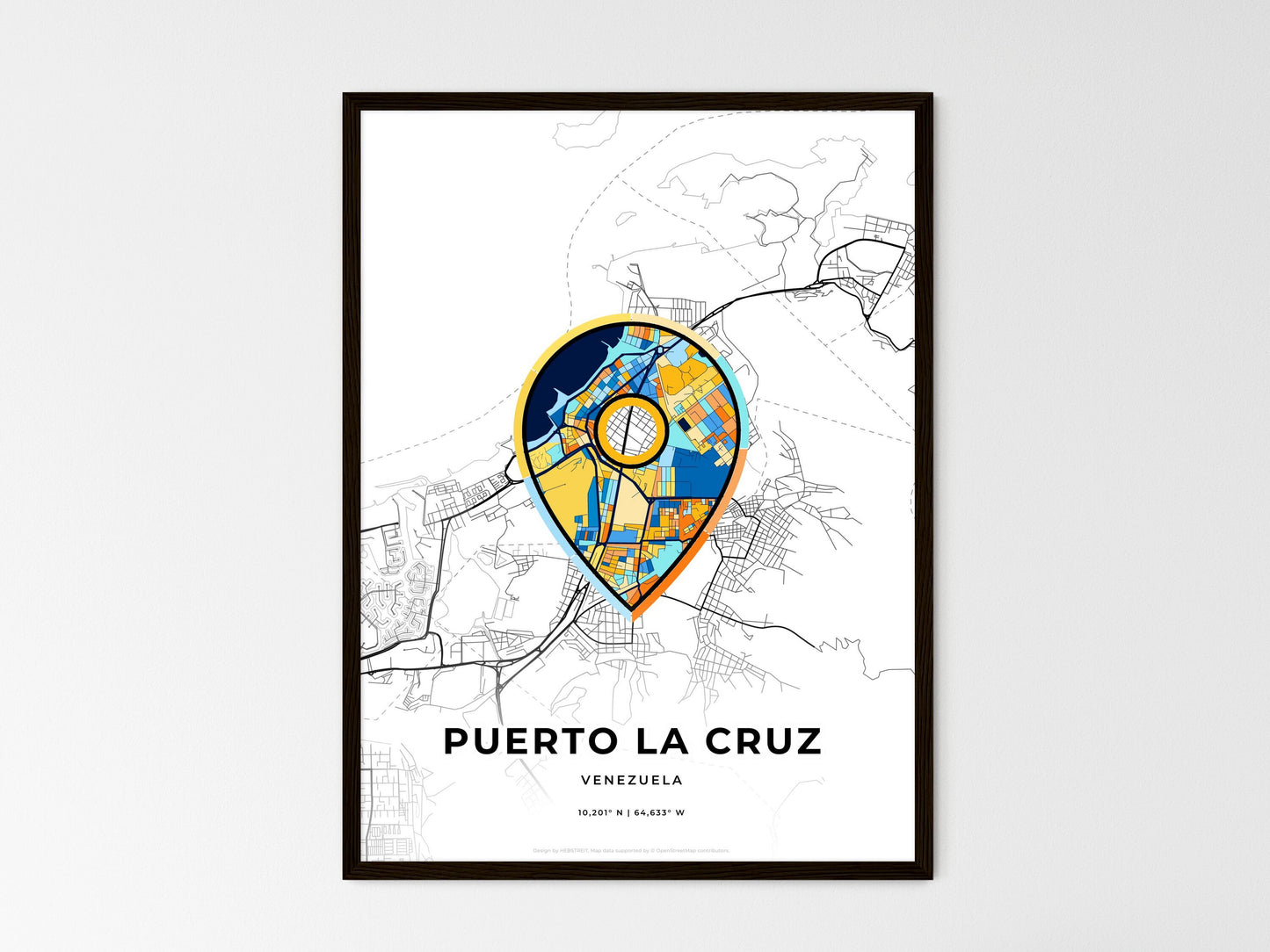 Puerto La Cruz Venezuela wedding art map with pointer icon