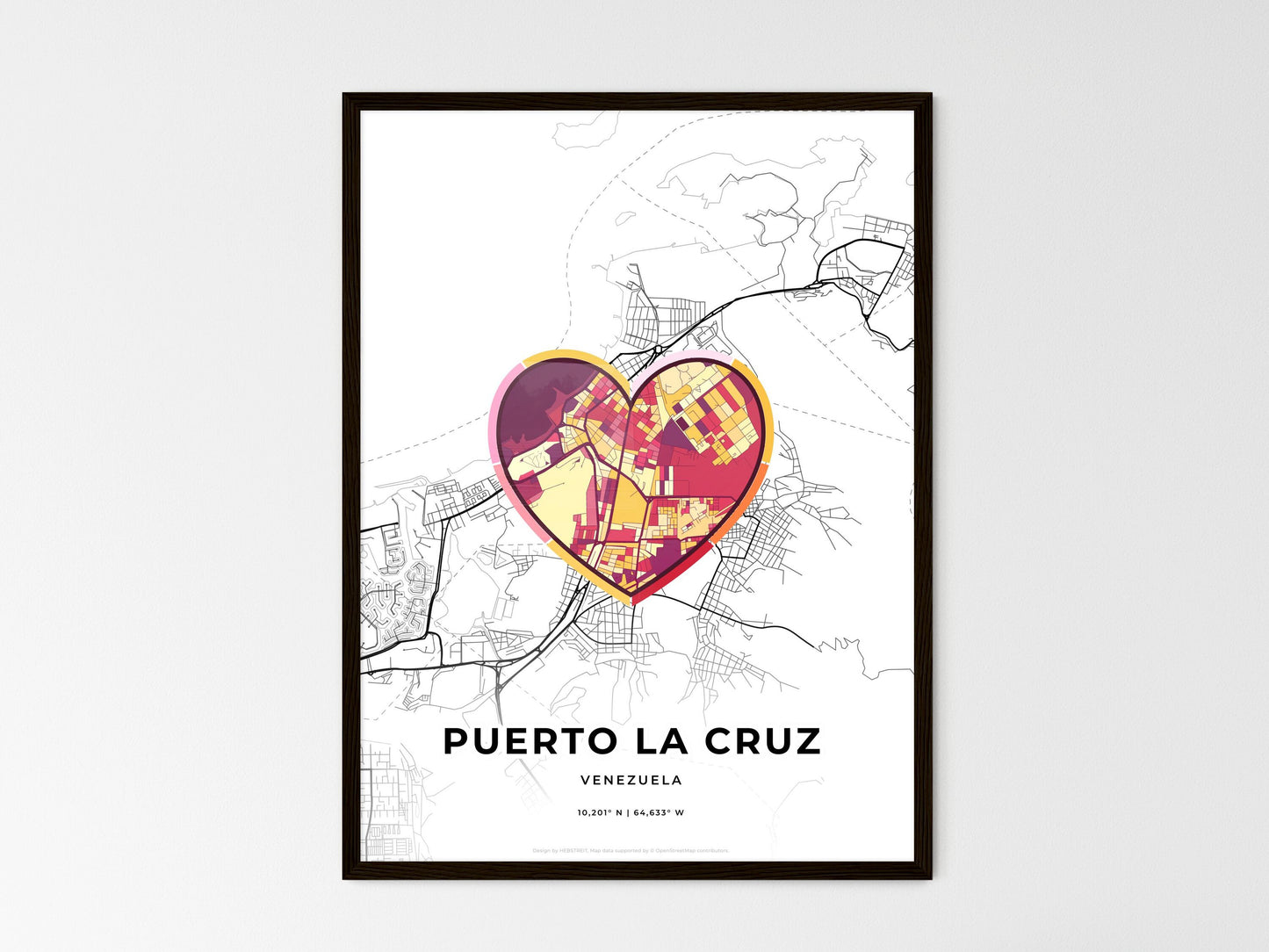 Puerto La Cruz Venezuela wedding art map with heart icon