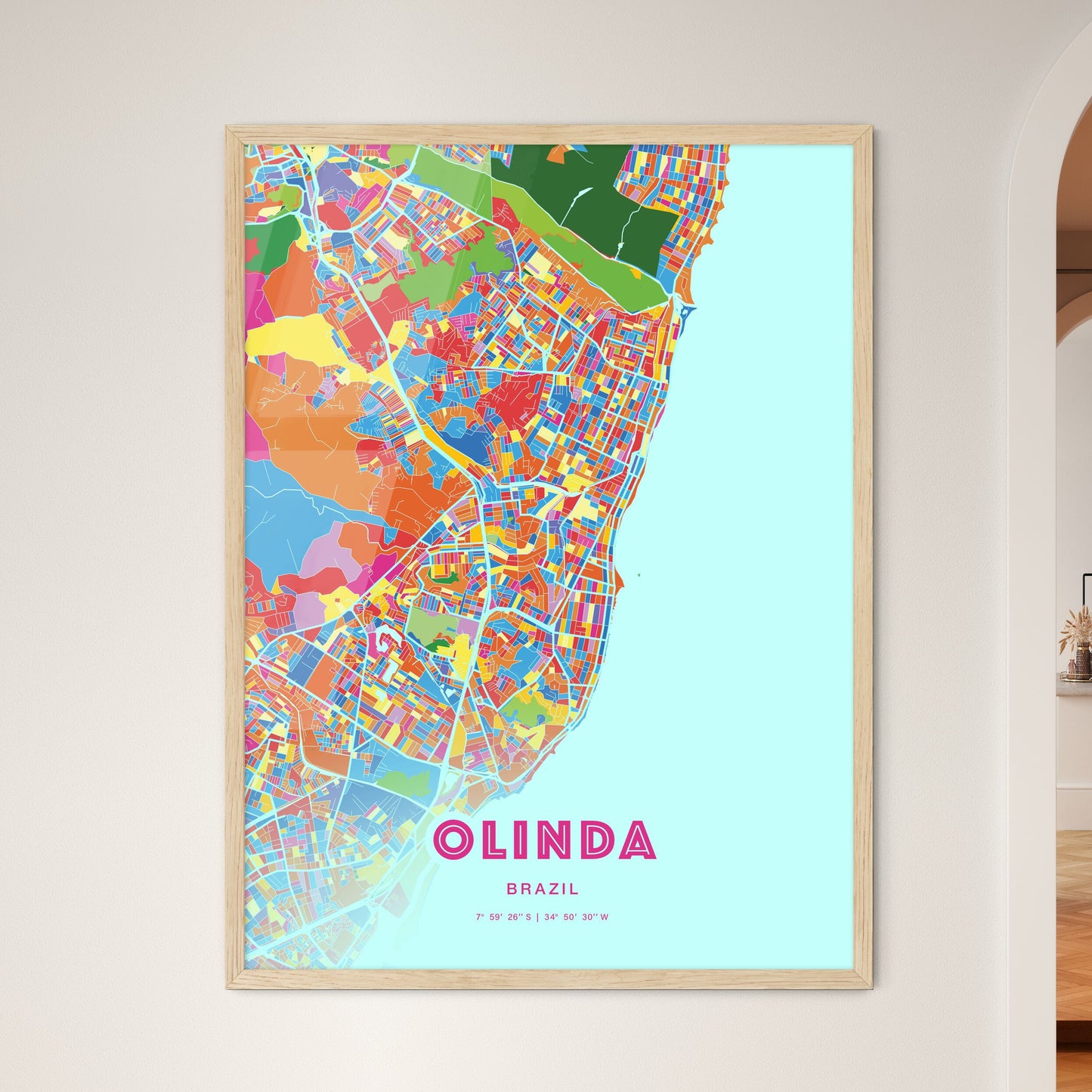 Colorful OLINDA BRAZIL Fine Art Map Crazy Colors