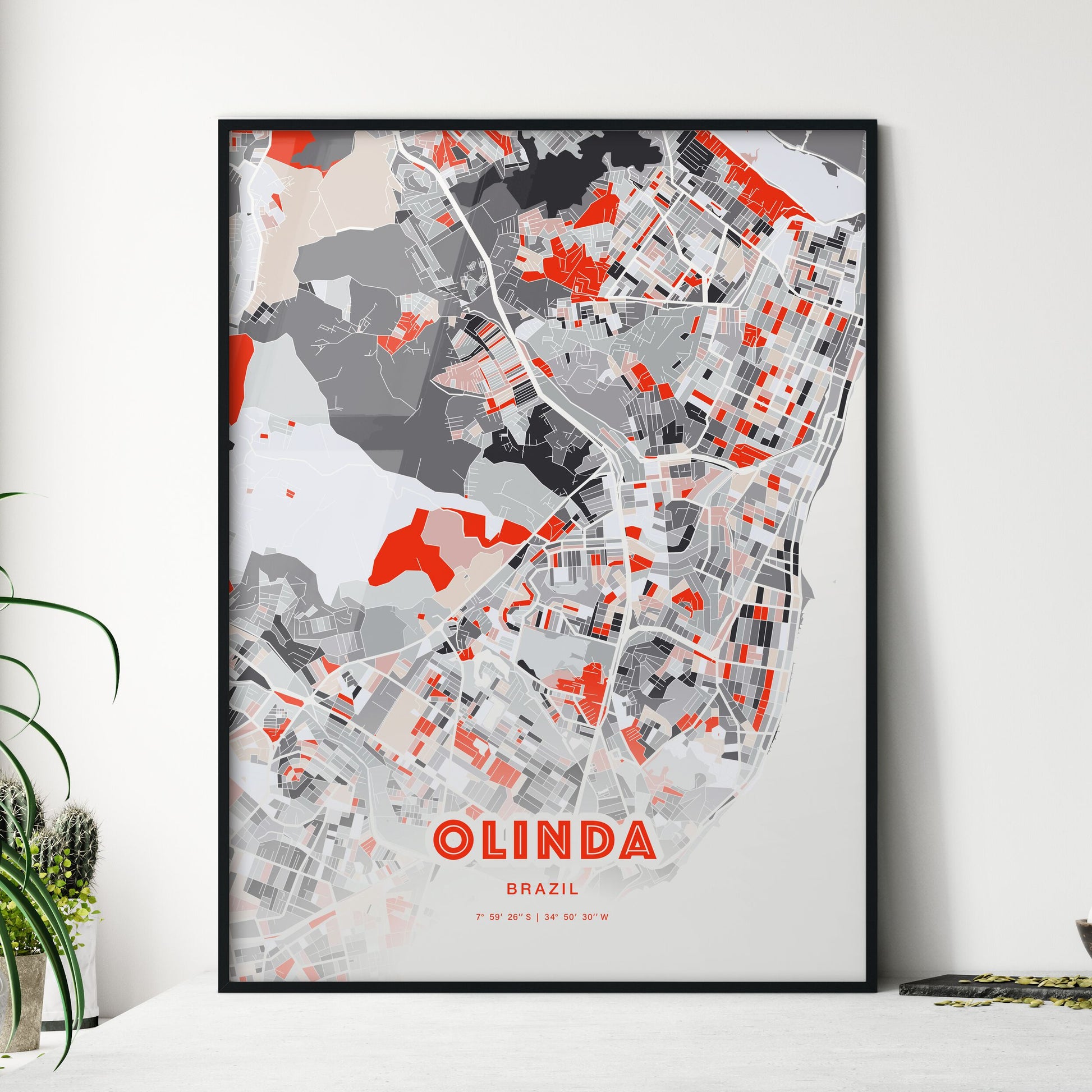 Colorful OLINDA BRAZIL Fine Art Map Modern