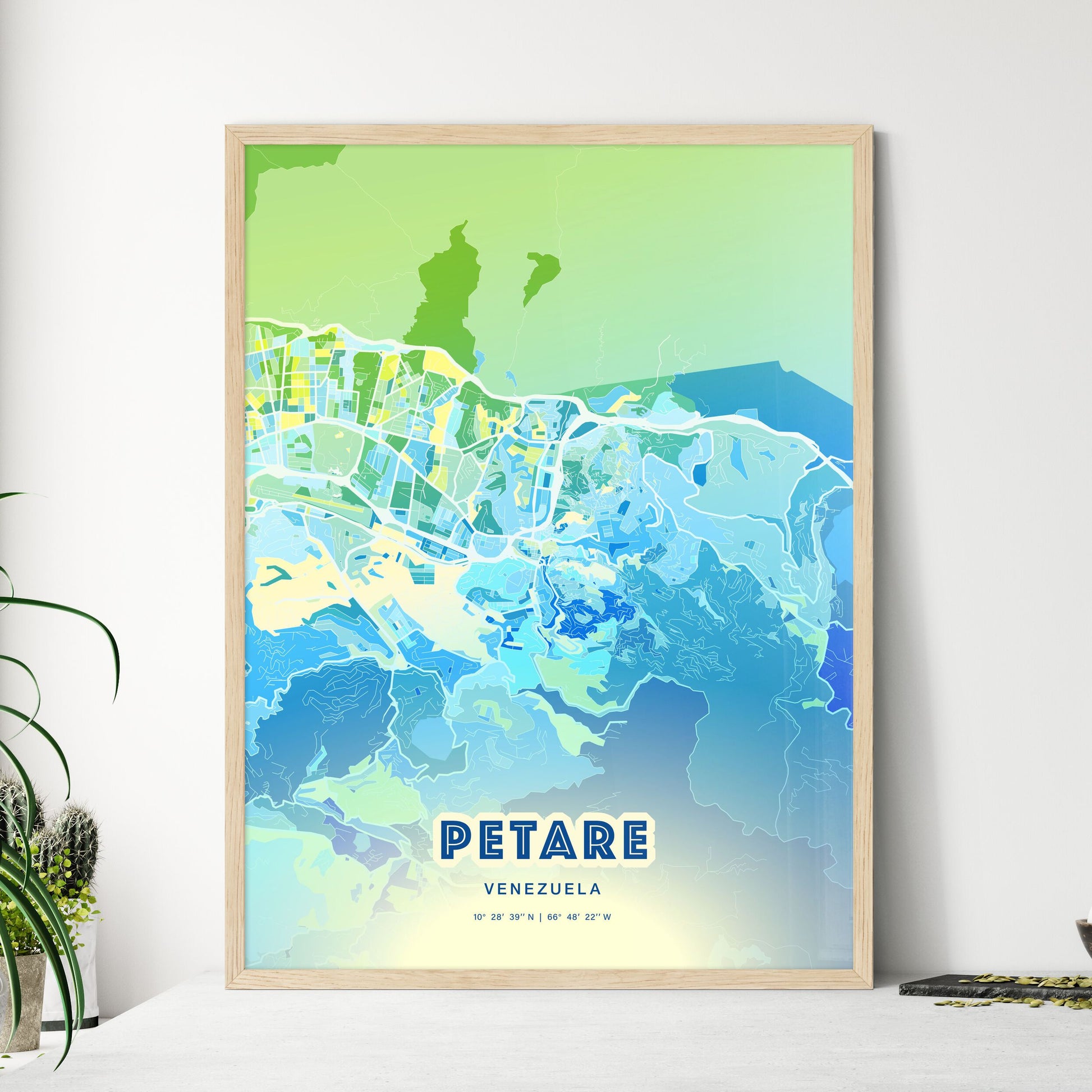 Colorful PETARE VENEZUELA Fine Art Map Cool Blue