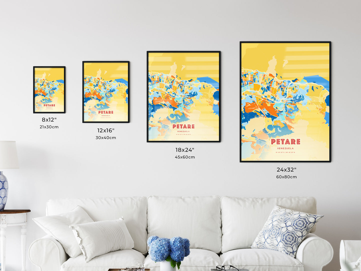 Colorful PETARE VENEZUELA Fine Art Map Blue Orange