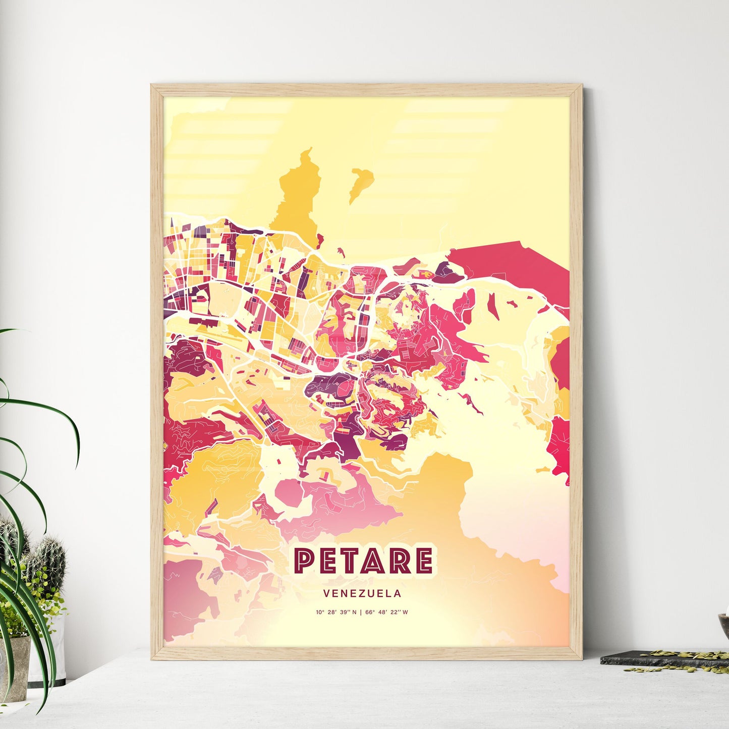 Colorful PETARE VENEZUELA Fine Art Map Hot Red