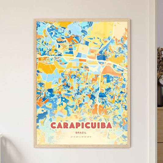 Colorful CARAPICUIBA BRAZIL Fine Art Map Blue Orange