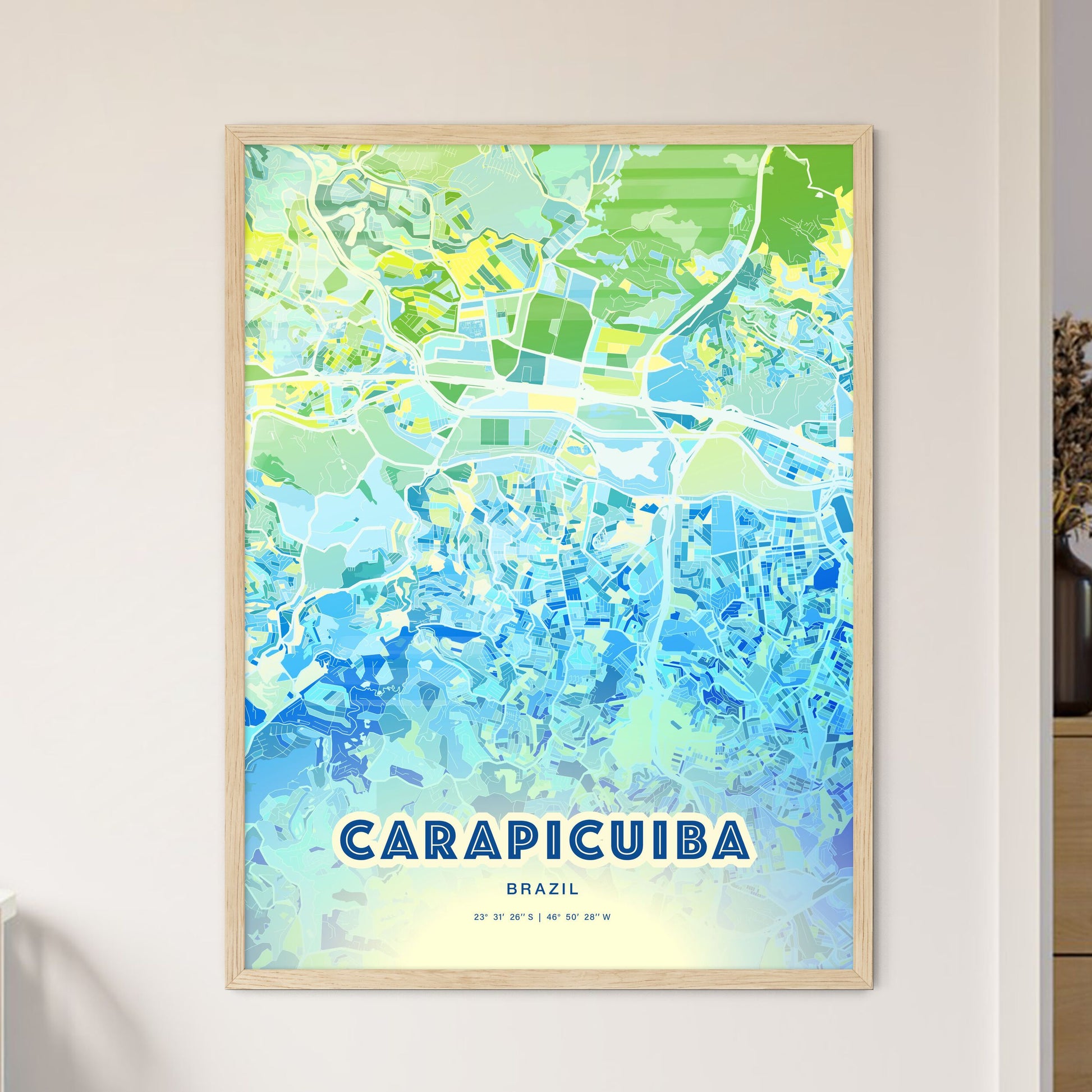 Colorful CARAPICUIBA BRAZIL Fine Art Map Cool Blue