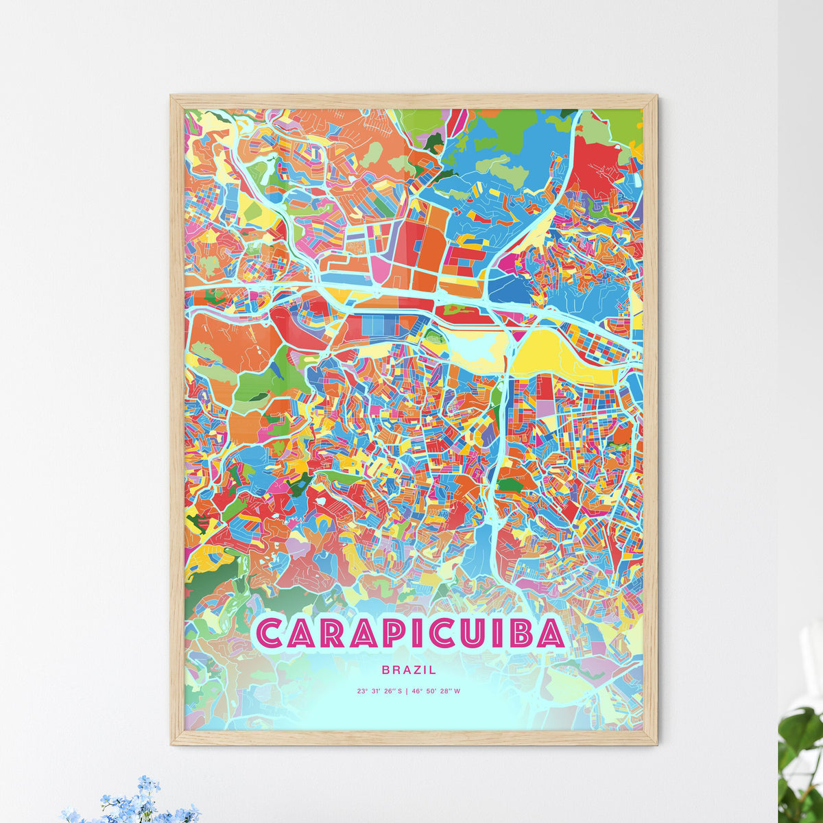 Colorful CARAPICUIBA BRAZIL Fine Art Map Crazy Colors