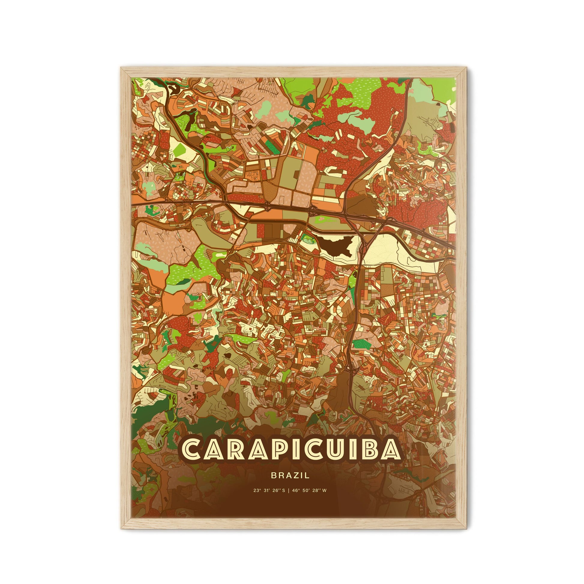 Colorful CARAPICUIBA BRAZIL Fine Art Map Farmhouse