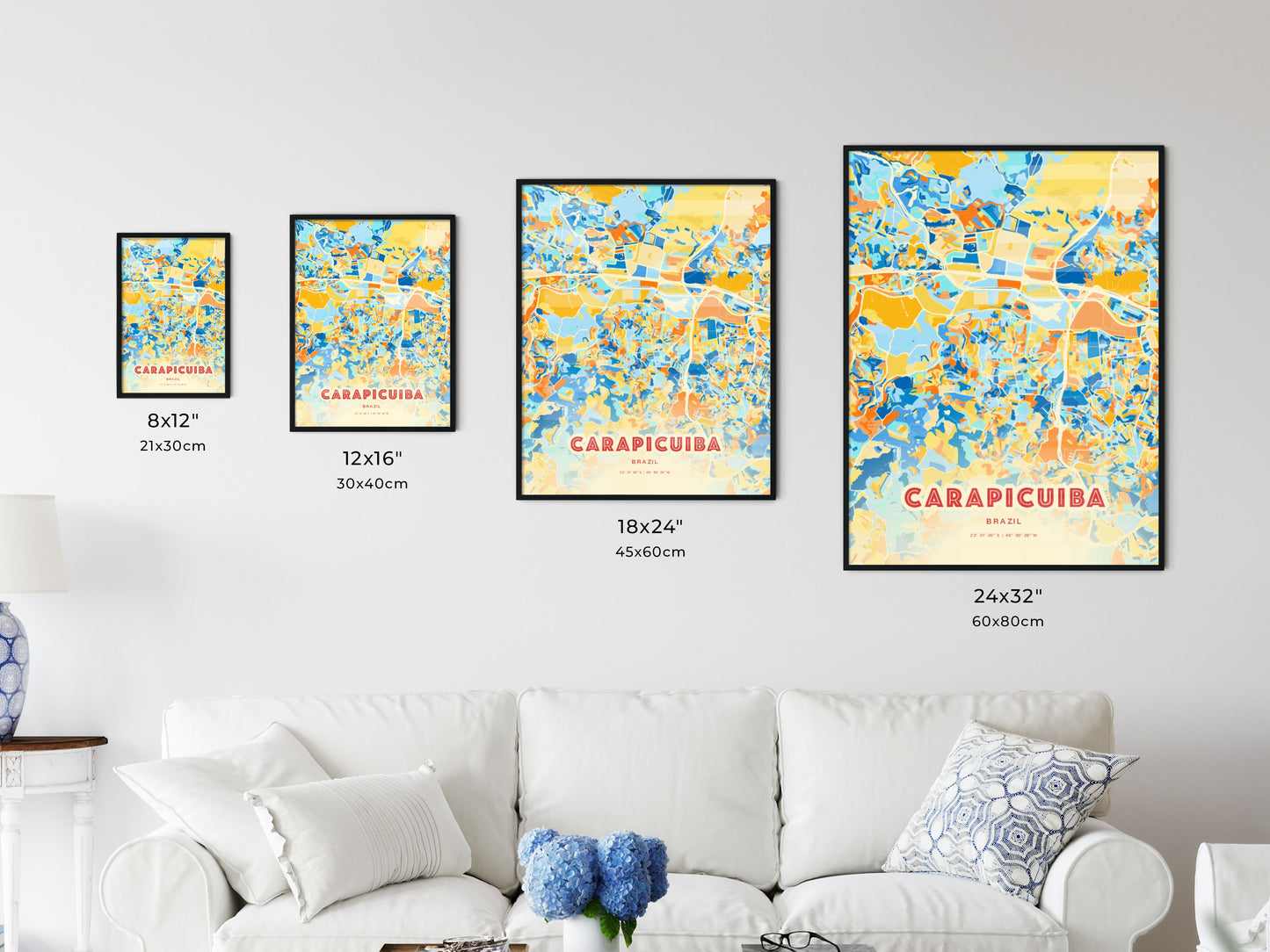 Colorful CARAPICUIBA BRAZIL Fine Art Map Blue Orange