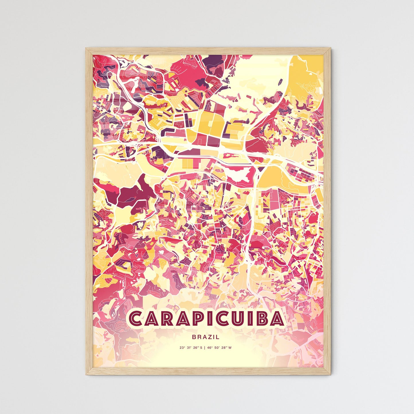 Colorful CARAPICUIBA BRAZIL Fine Art Map Hot Red