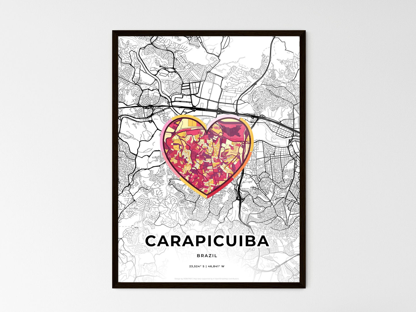 Carapicuiba Brazil wedding art map with heart icon